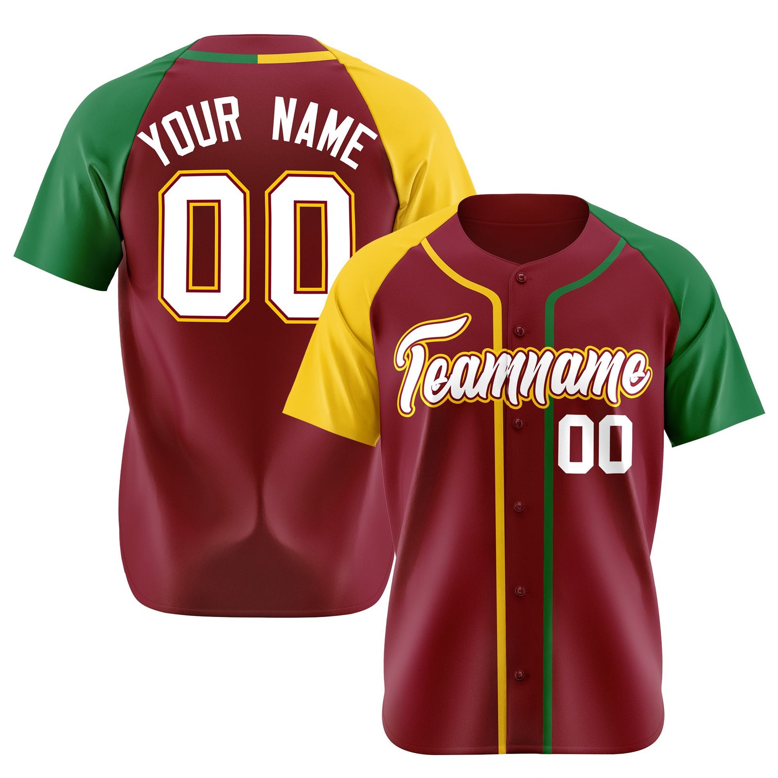 Custom Burgundy Yellow Green Authentic Baseball Jersey