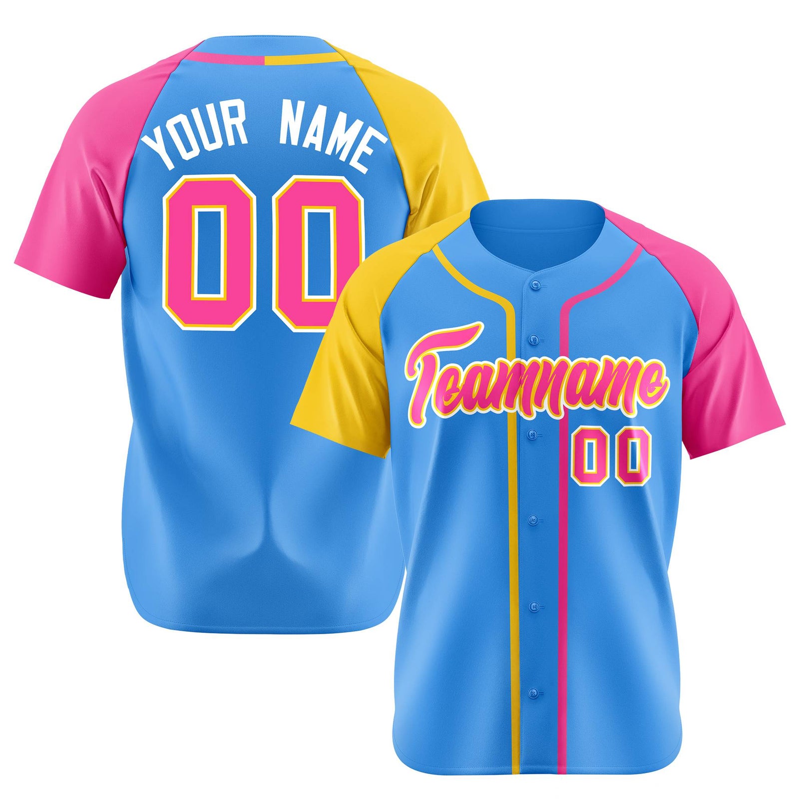 Custom Sky Blue Yellow Pink Authentic Baseball Jersey