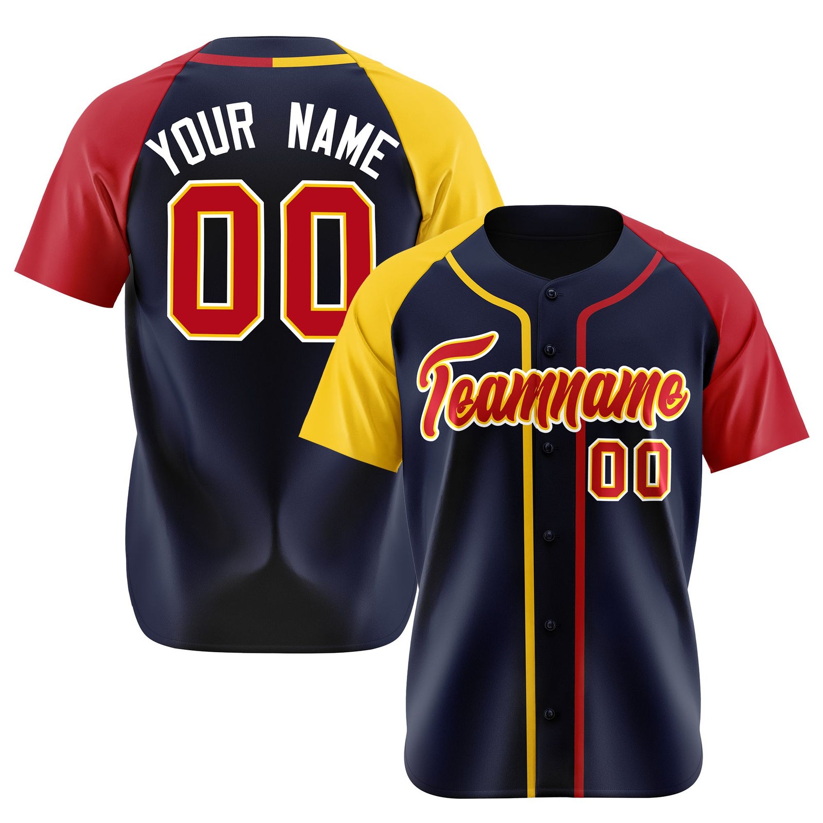 Custom Navy Yellow Red Authentic Baseball Jersey