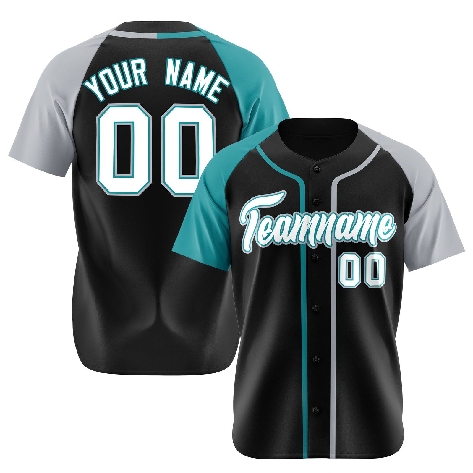 Custom Black Aqua Gray Authentic Baseball Jersey