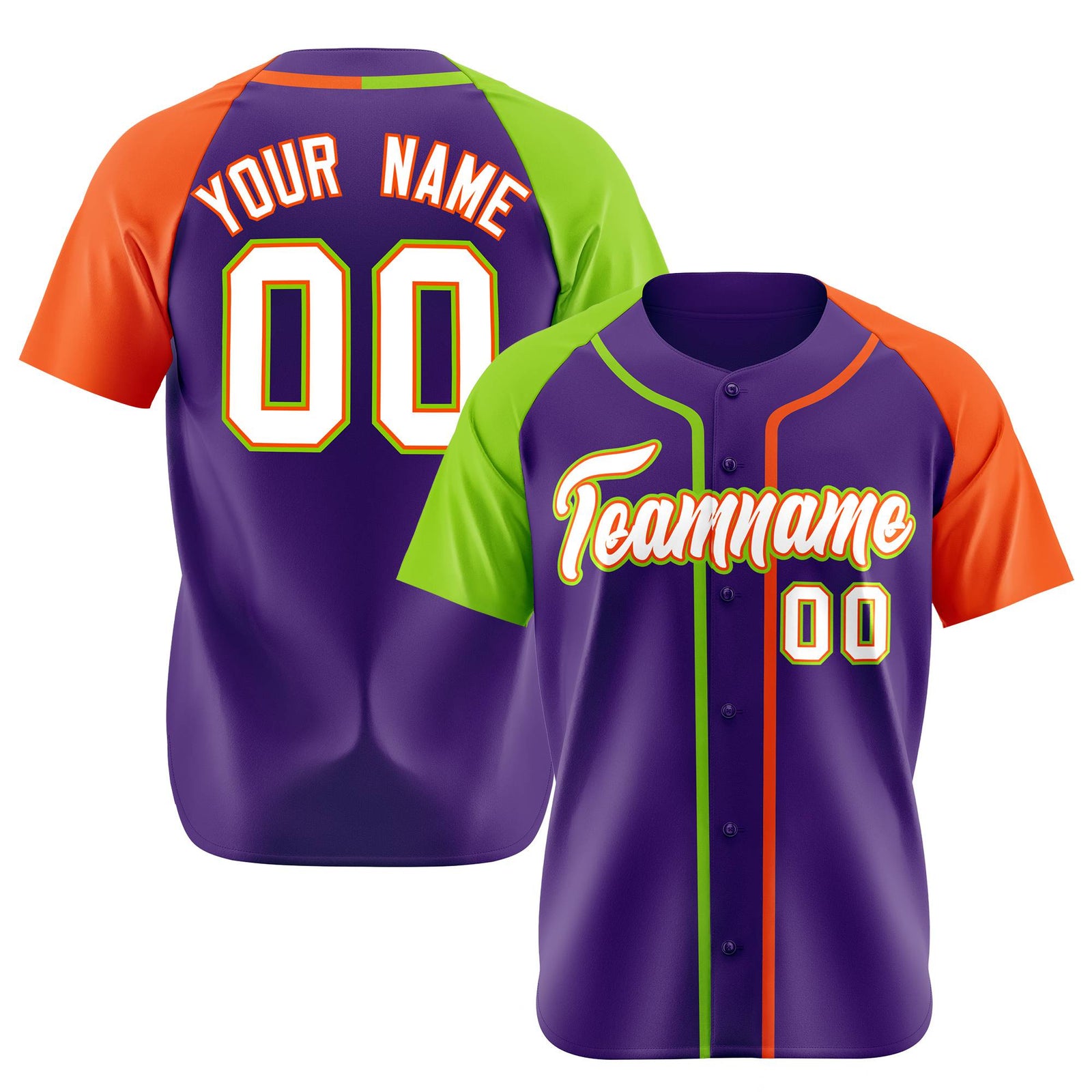 Custom Purple Neon Green Orange Authentic Baseball Jersey