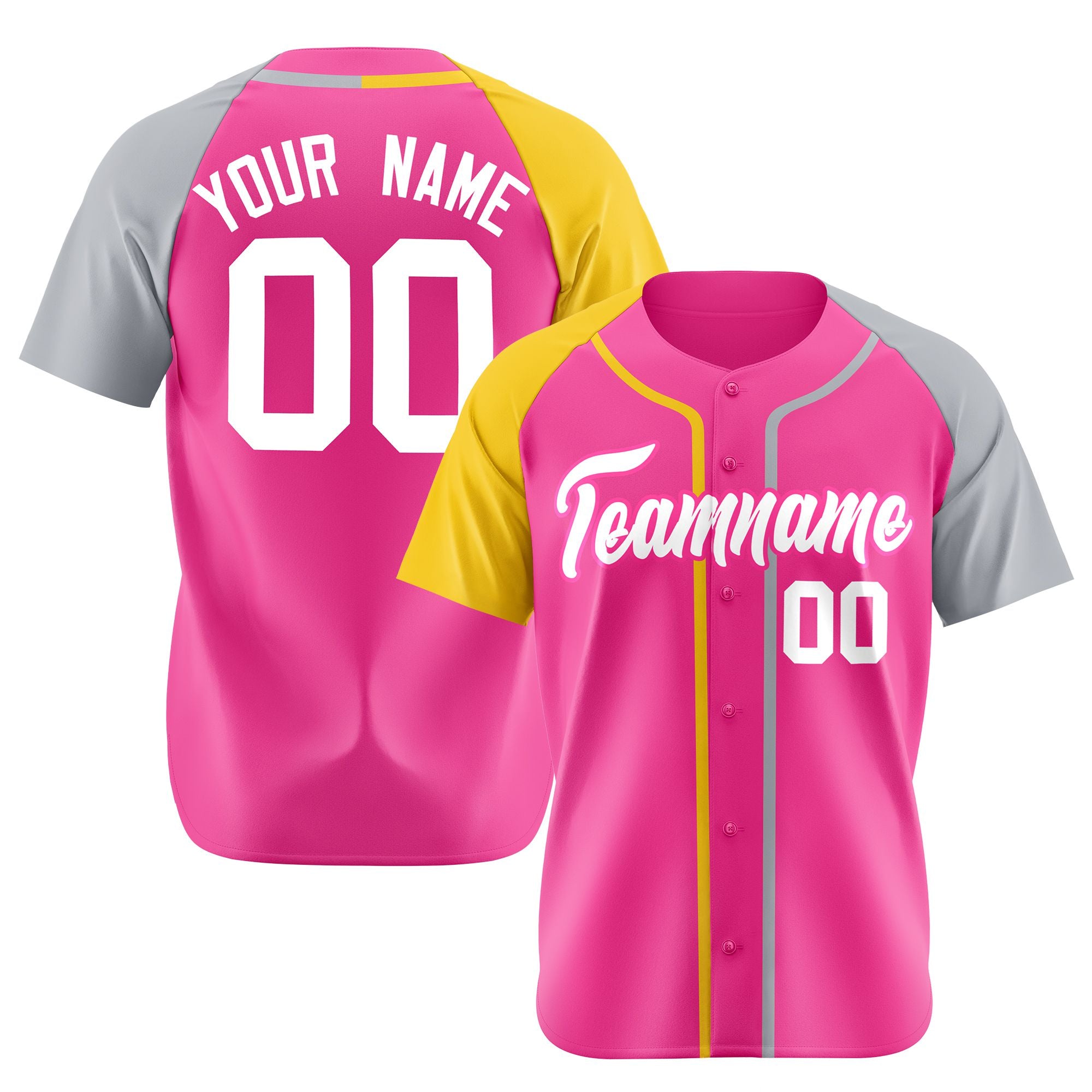 Custom Pink Yellow Gray Authentic Baseball Jersey