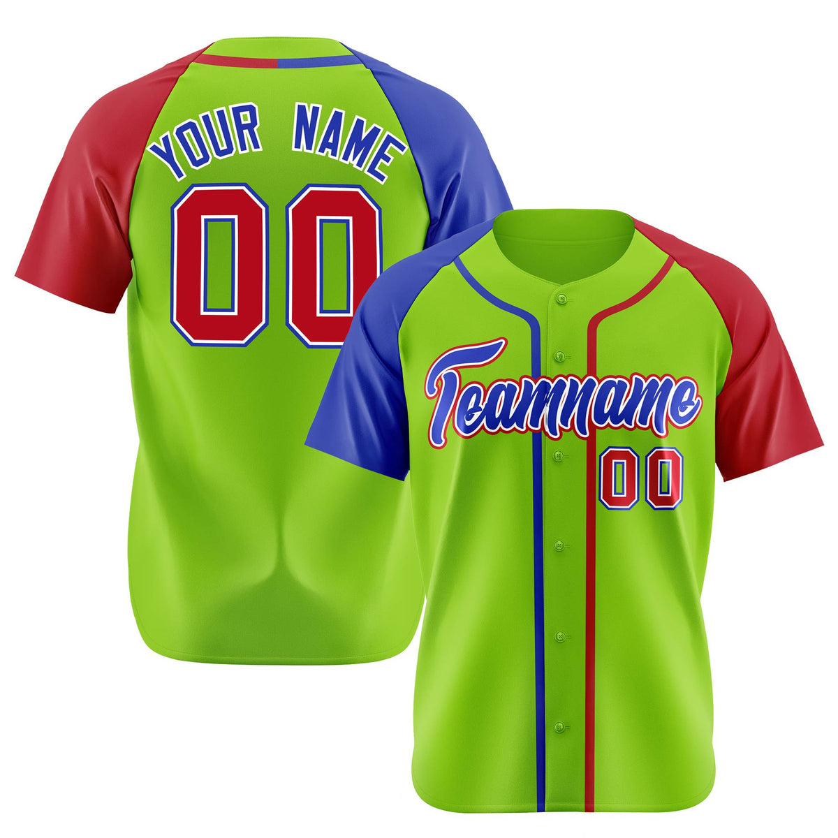 Custom Neon Green Blue Red Authentic Baseball Jersey