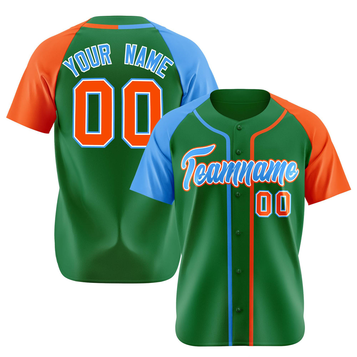 Custom Kelly Green Blue Orange Authentic Baseball Jersey