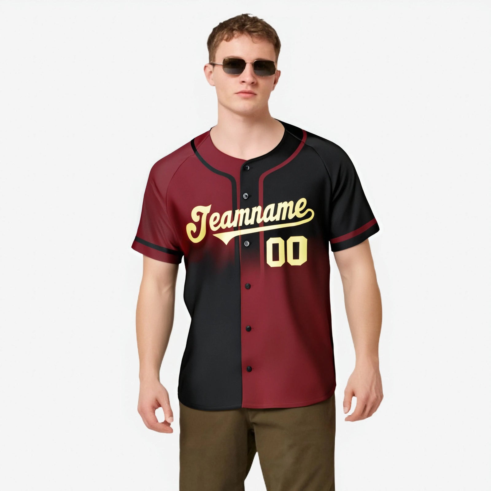 Custom Crimson-Black Authentic Split Fashion Baseball Jersey