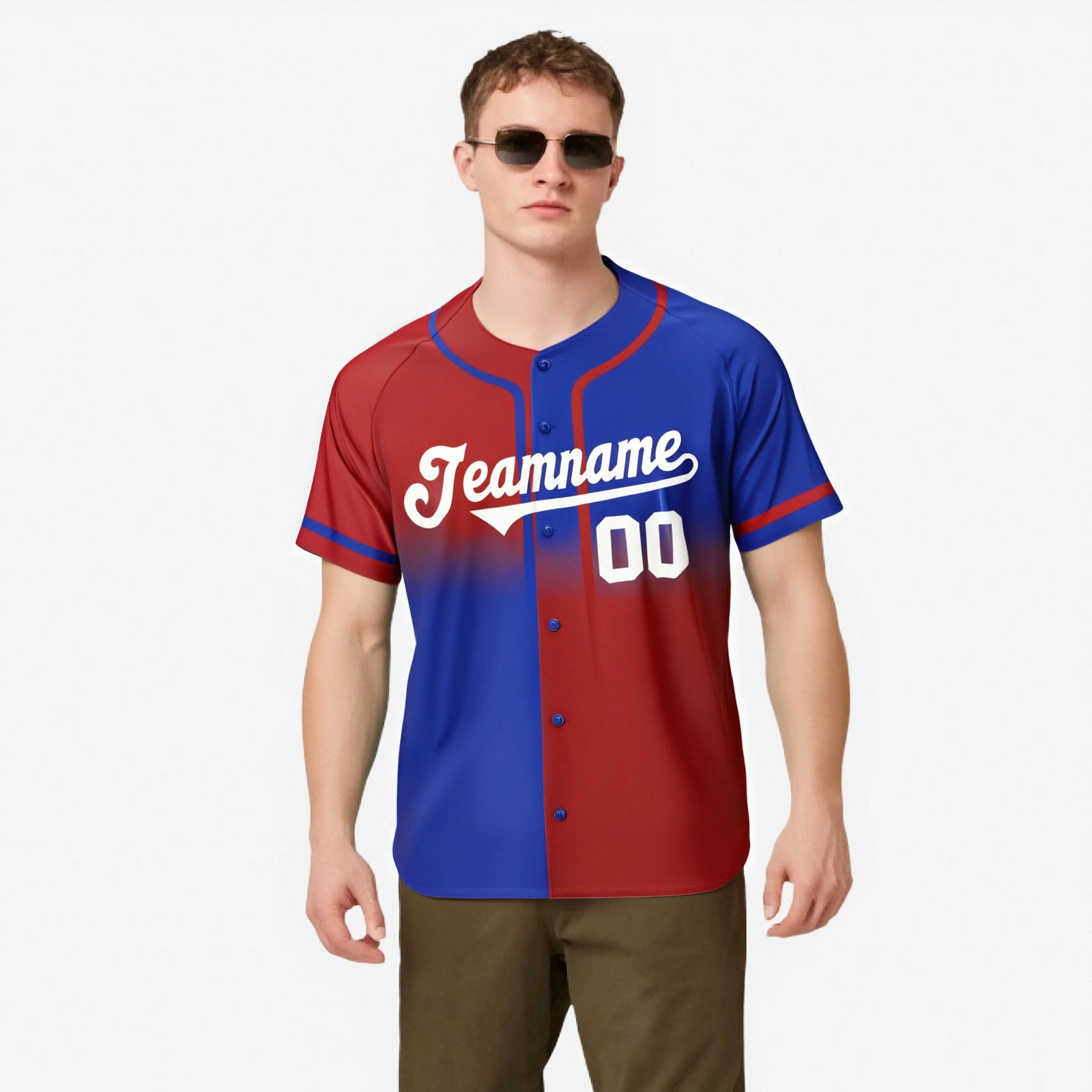 Custom Red-Blue White Authentic Split Fashion Baseball Jersey