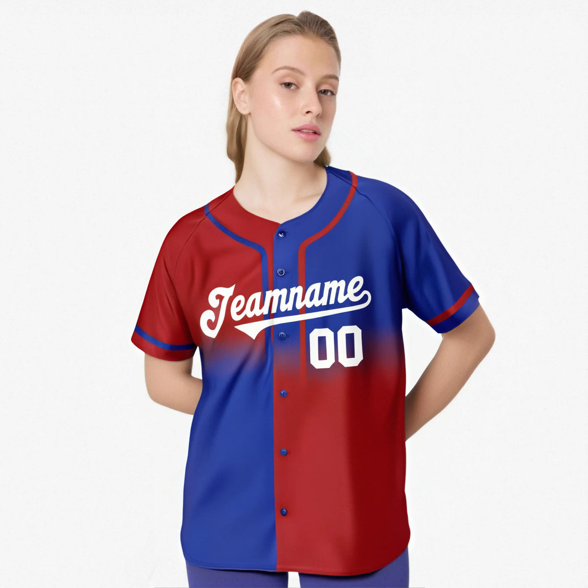 Custom Red-Blue White Authentic Split Fashion Baseball Jersey