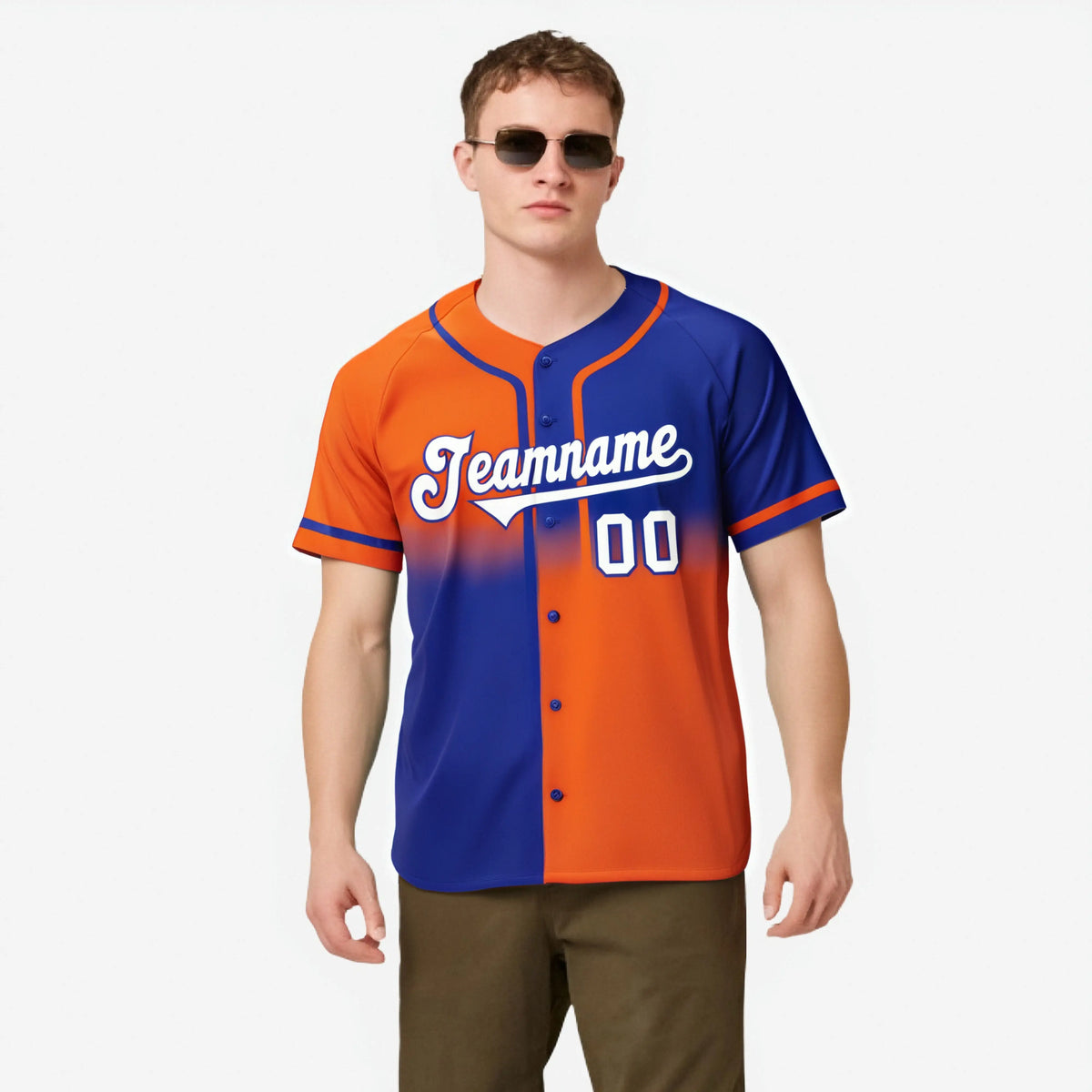 Custom Orange-Blue White Authentic Split Fashion Baseball Jersey