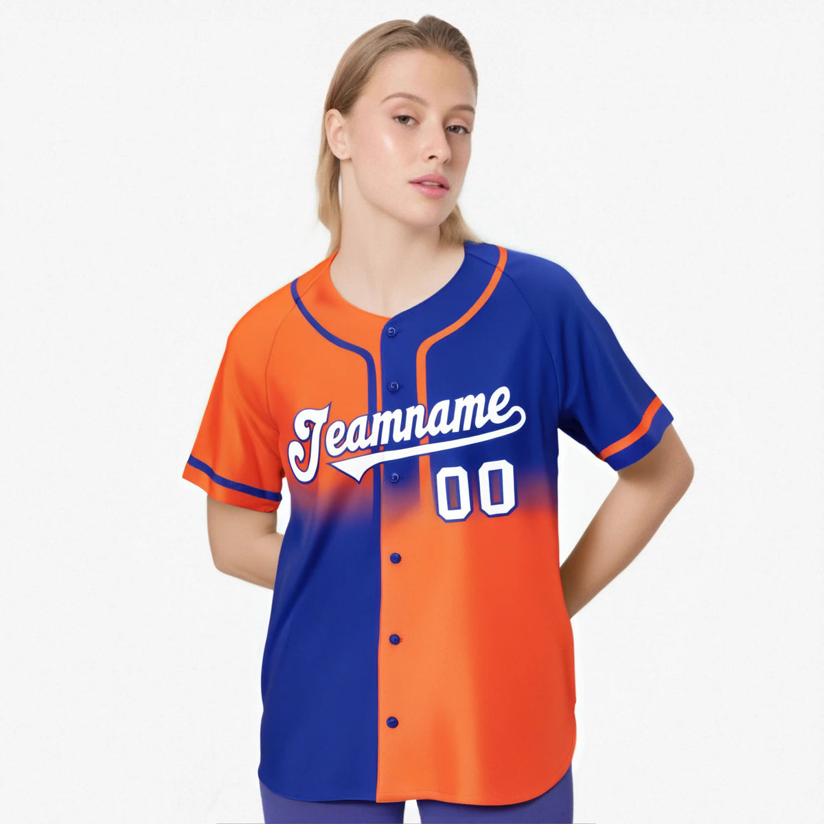 Custom Orange-Blue White Authentic Split Fashion Baseball Jersey