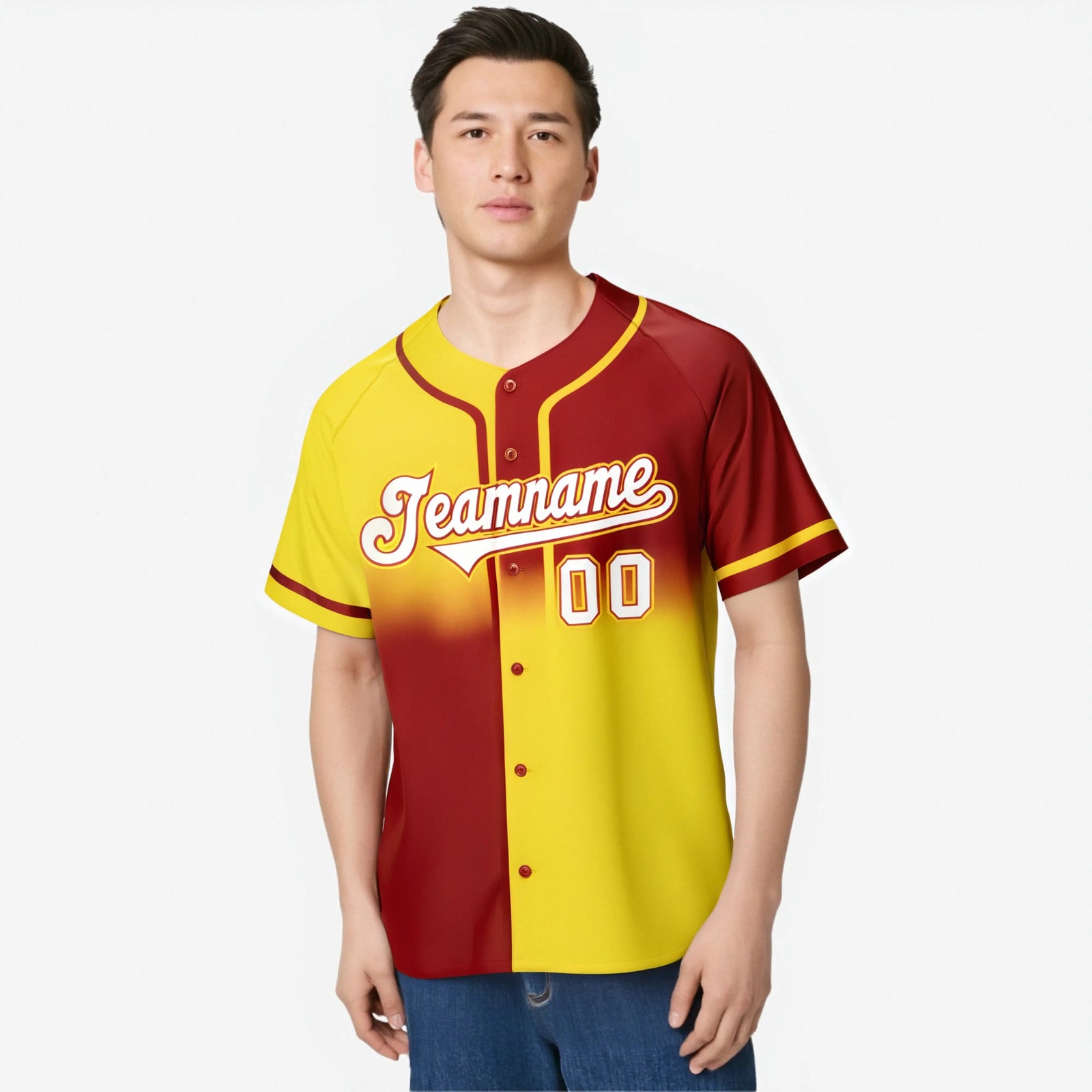 Custom Gold-Red White Authentic Split Fashion Baseball Jersey