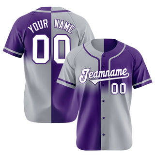 Custom Gray-Purple White Authentic Split Fashion Baseball Jersey - Style 1