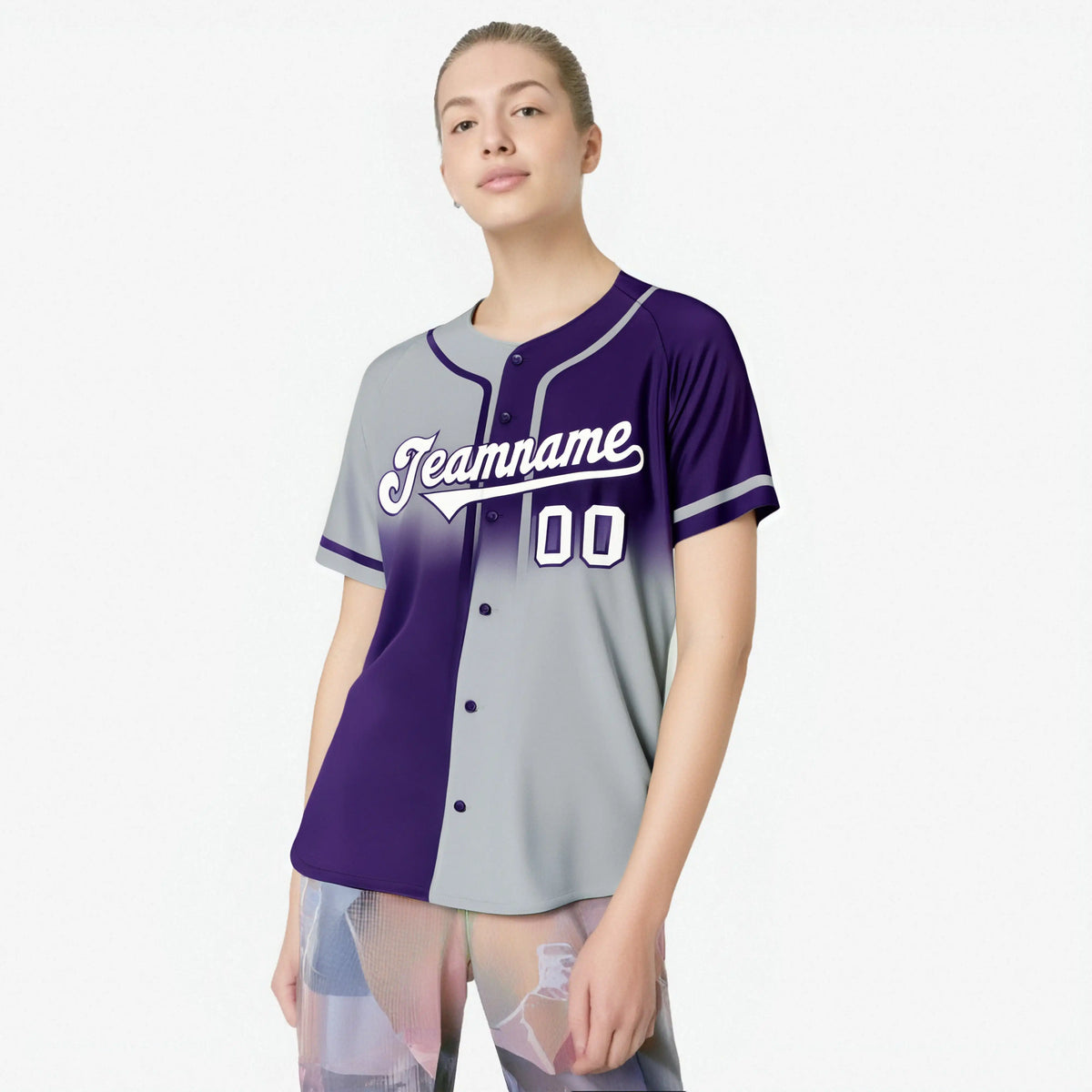 Custom Gray-Purple White Authentic Split Fashion Baseball Jersey