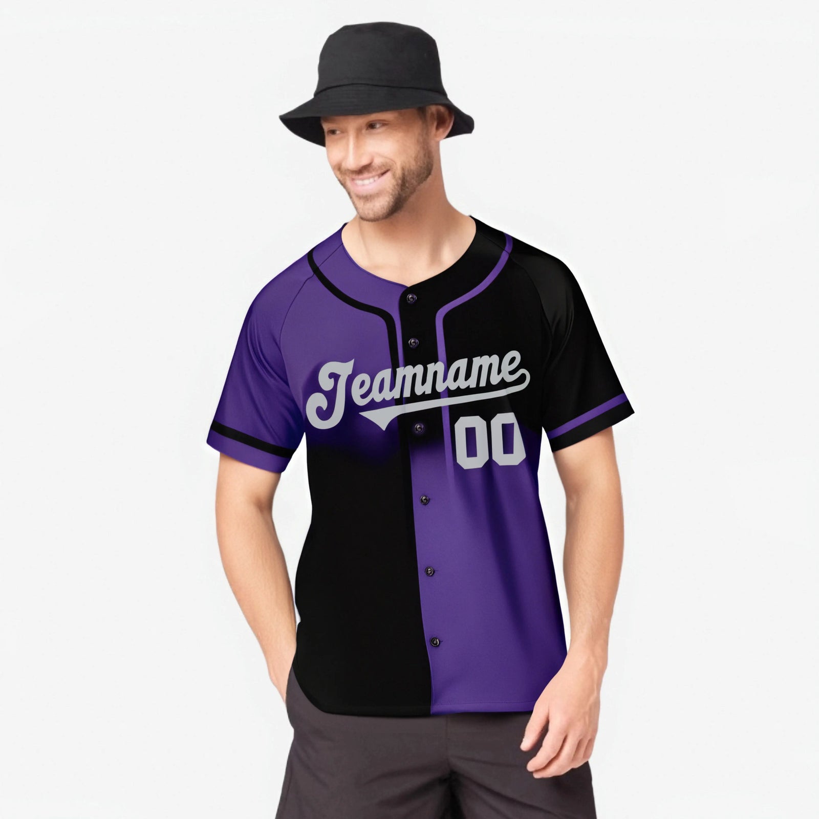Custom Black-Purple Gray Authentic Split Fashion Baseball Jersey