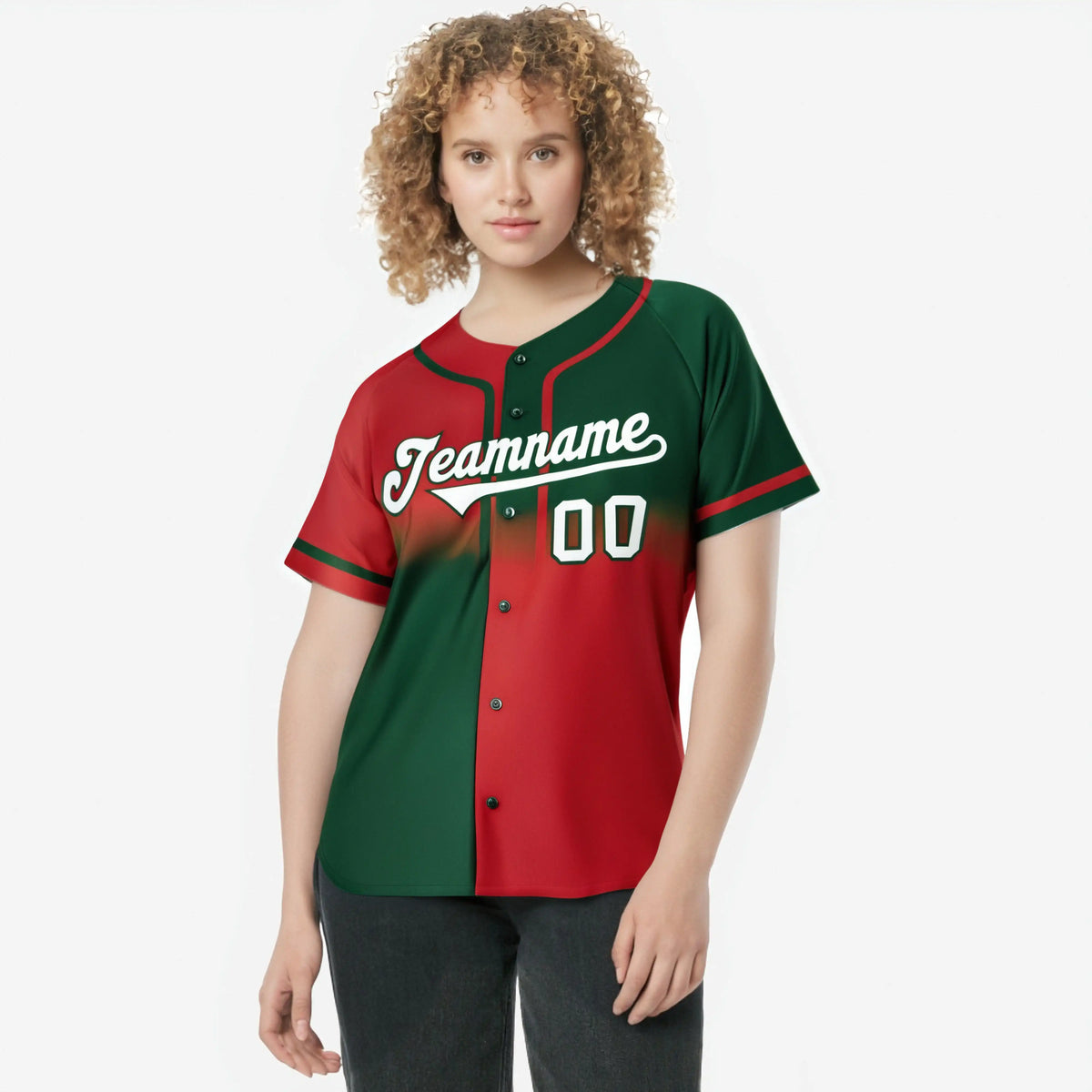 Custom Red Green White Authentic Split Fashion Baseball Jersey
