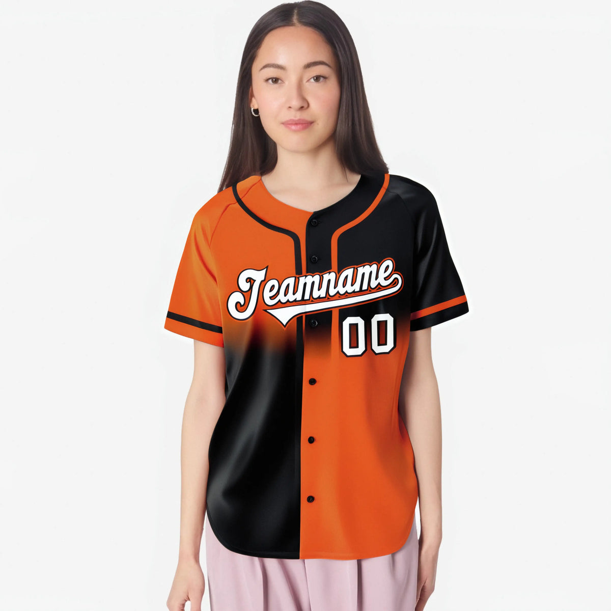 Custom Orange-Black White Authentic Split Fashion Baseball Jersey