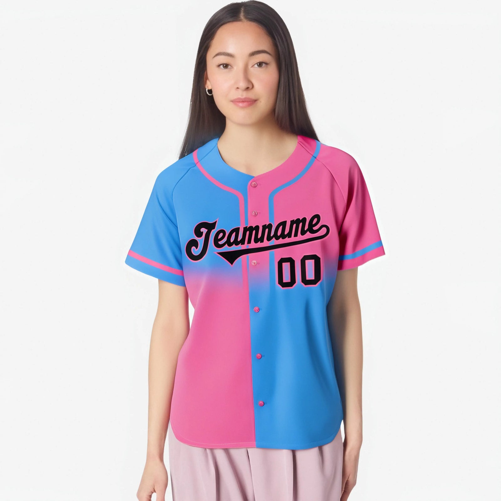 Custom Pink-Blue Black Authentic Split Fashion Baseball Jersey