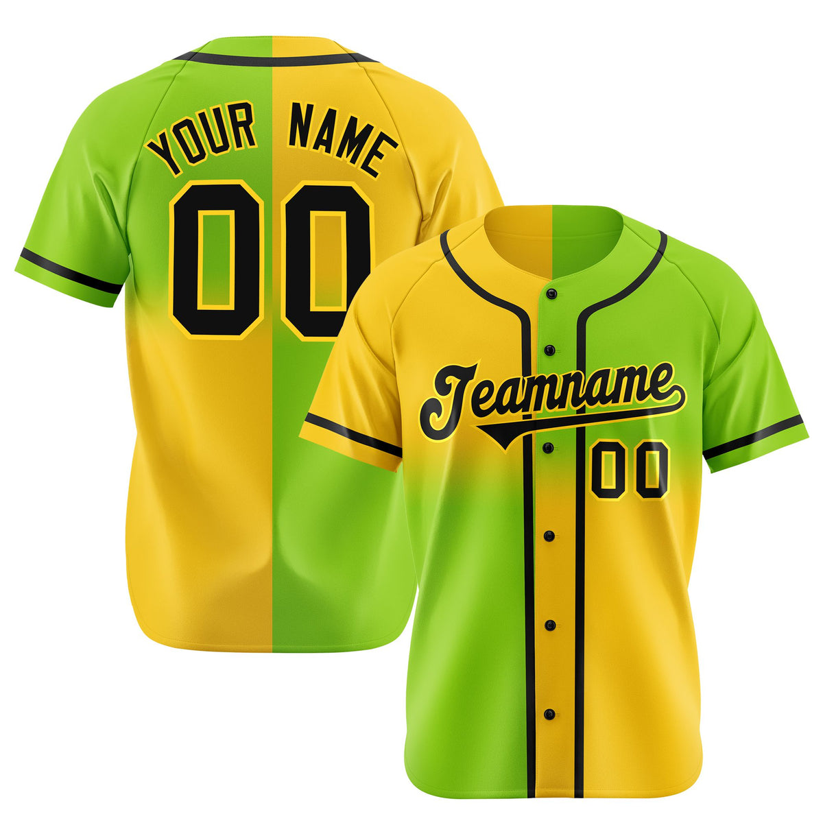 Custom Gold-Green Black Authentic Split Fashion Baseball Jersey