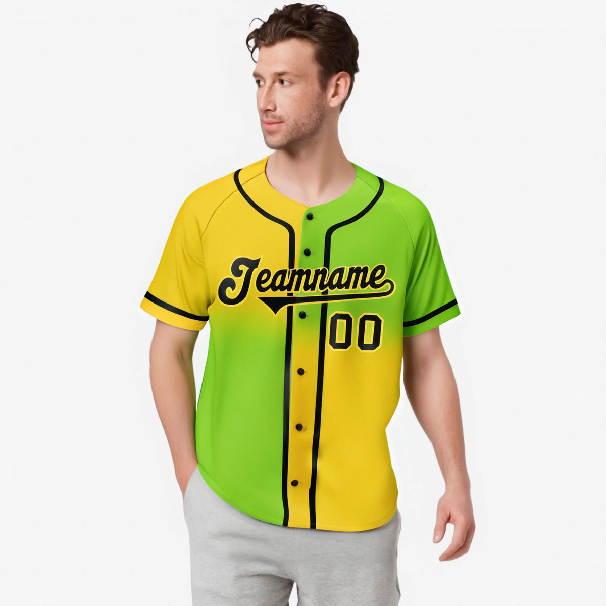 Custom Gold-Green Black Authentic Split Fashion Baseball Jersey