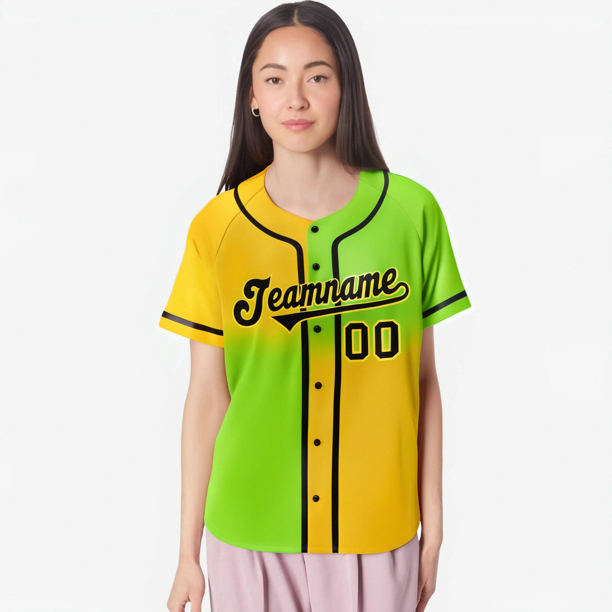 Custom Gold-Green Black Authentic Split Fashion Baseball Jersey