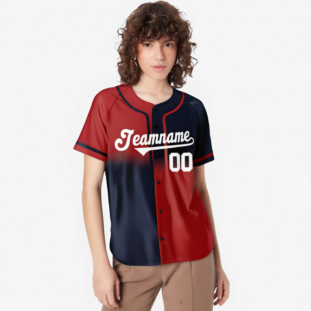 Custom Red-Navy White Authentic Split Fashion Baseball Jersey