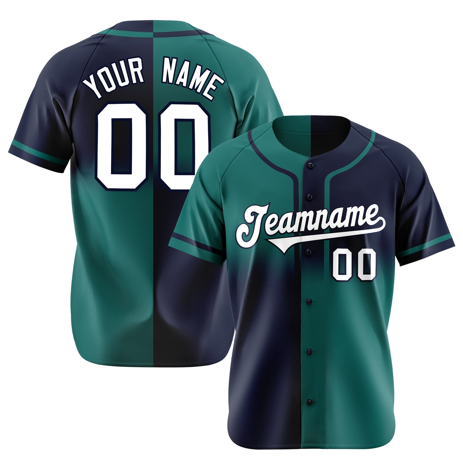 Custom Aqua-Navy White Authentic Split Fashion Baseball Jersey