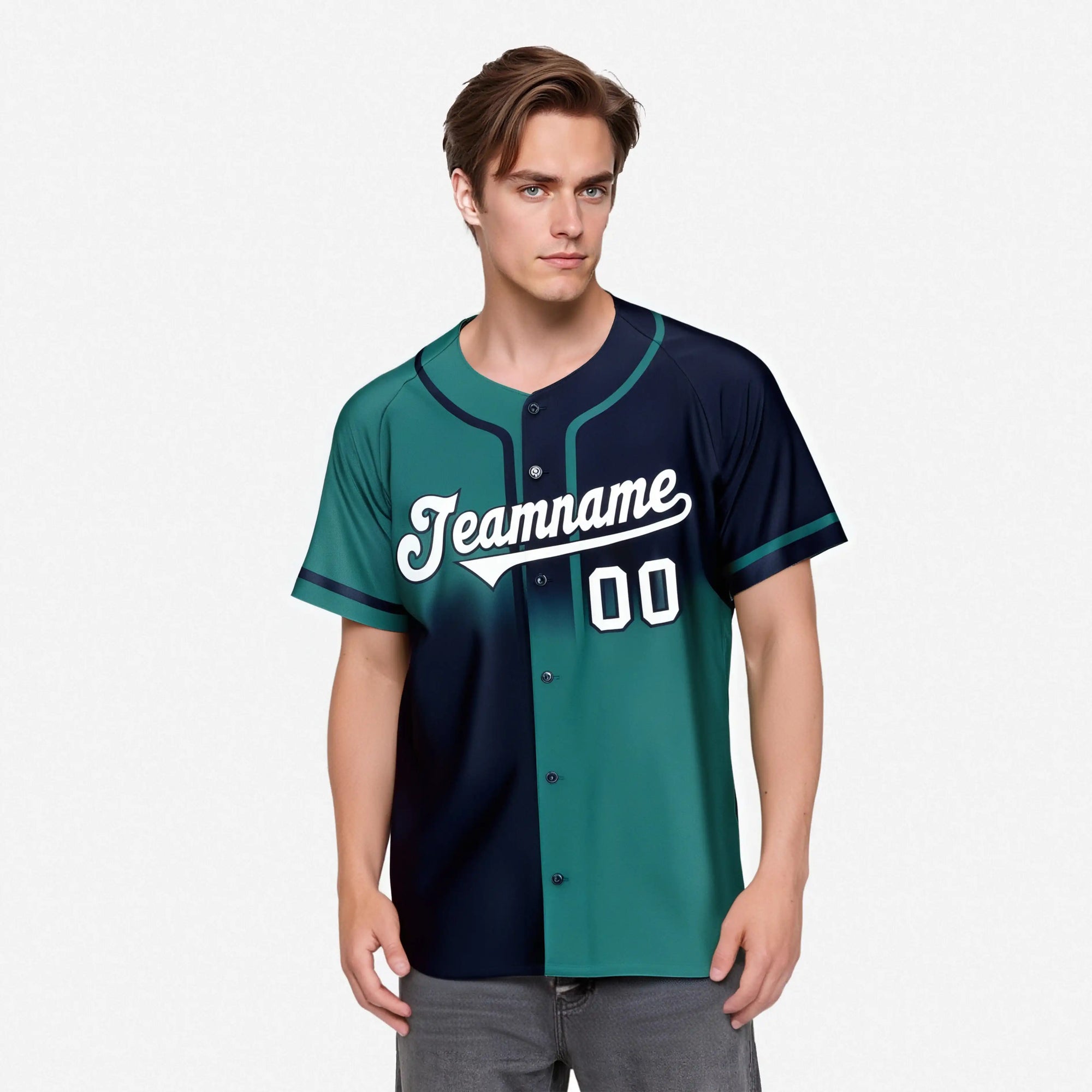 Custom Aqua-Navy White Authentic Split Fashion Baseball Jersey