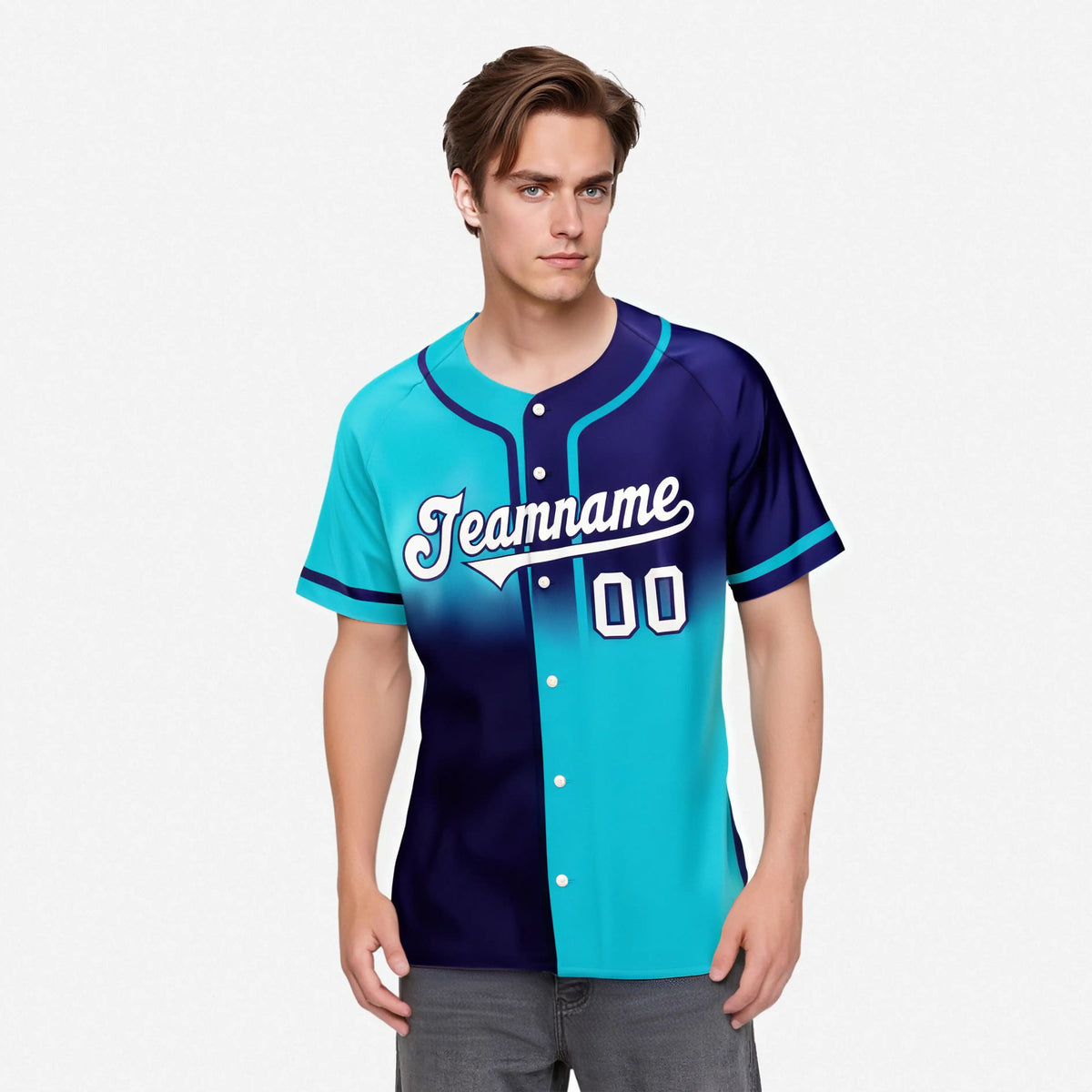 Custom Purple-Blue White Authentic Split Fashion Baseball Jersey