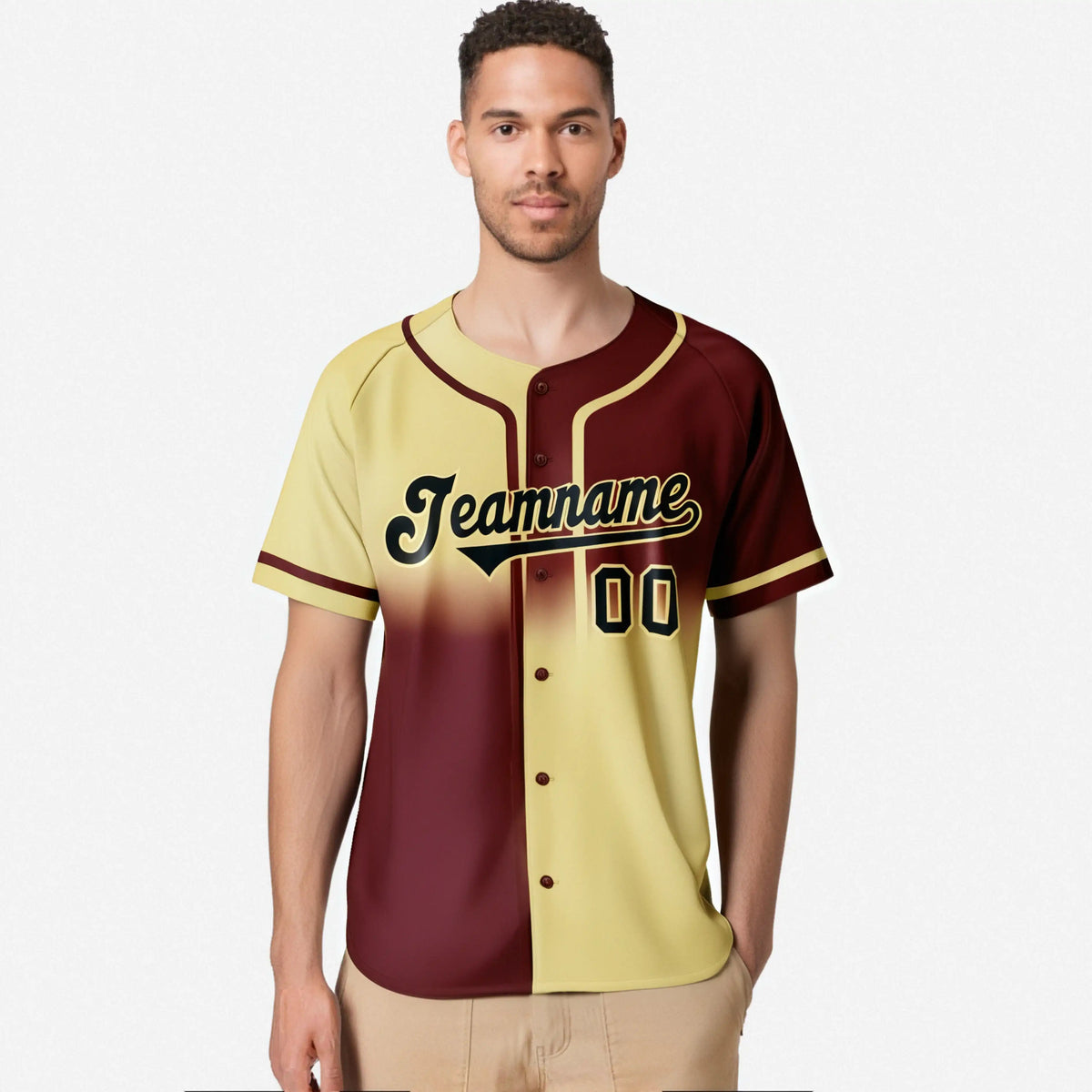 Custom Crimson Khaki Black Authentic Split Fashion Baseball Jersey