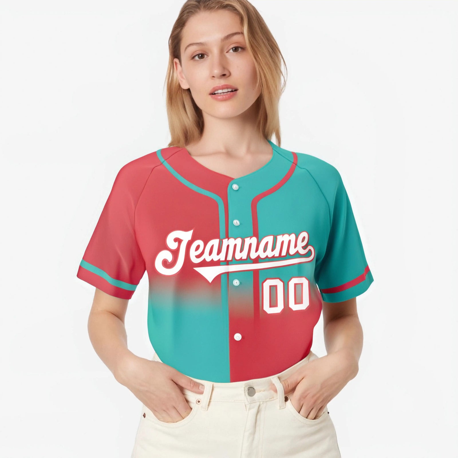 Custom Bright Green-Light Red White Authentic Split Fashion Baseball Jersey