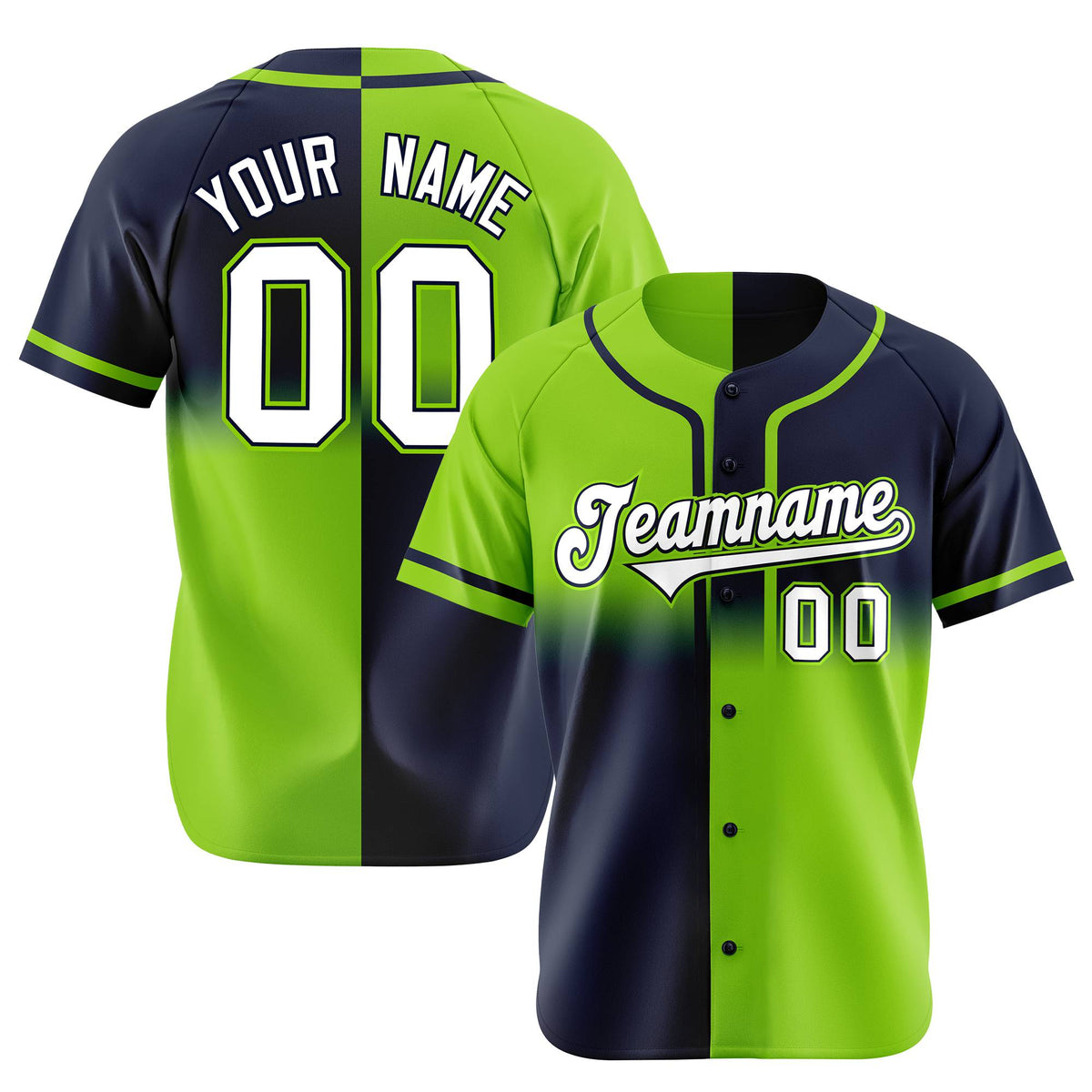 Custom Green-Navy White Authentic Split Fashion Baseball Jersey