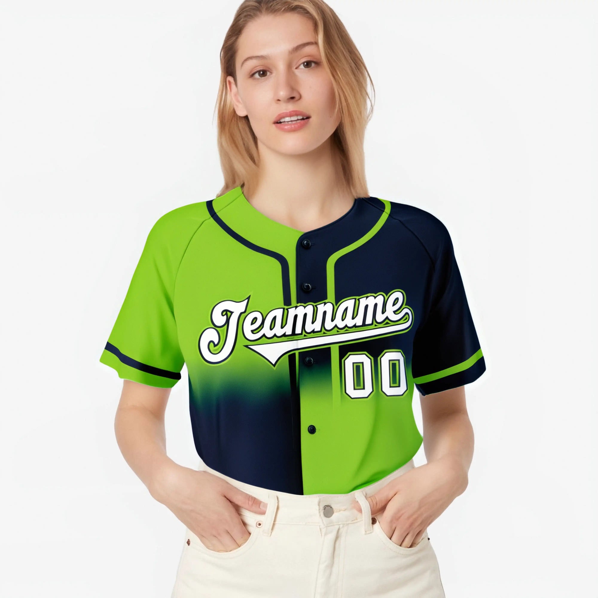 Custom Green-Navy White Authentic Split Fashion Baseball Jersey