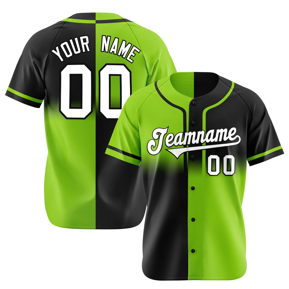 Custom Green-Black White Authentic Split Fashion Baseball Jersey