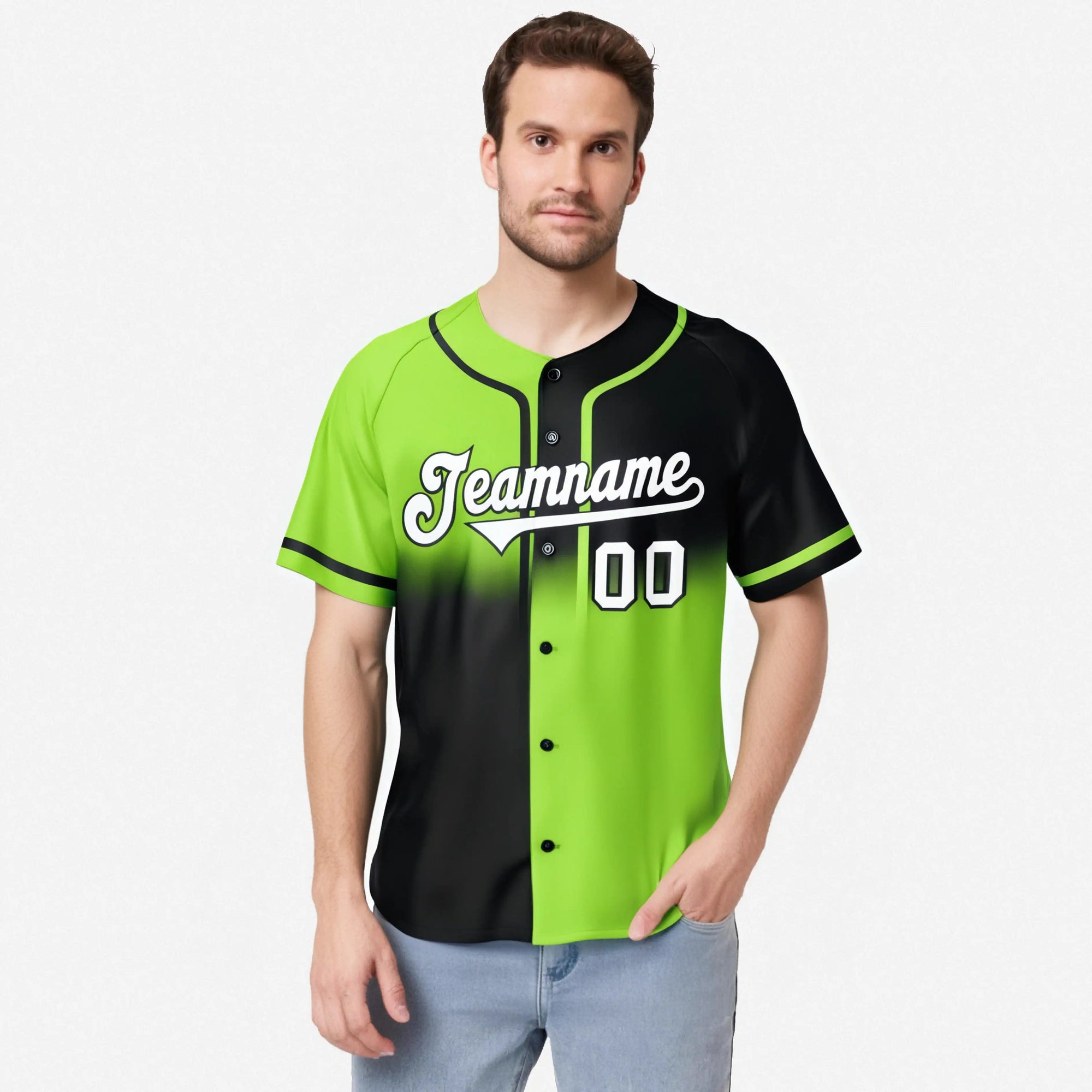 Custom Green-Black White Authentic Split Fashion Baseball Jersey