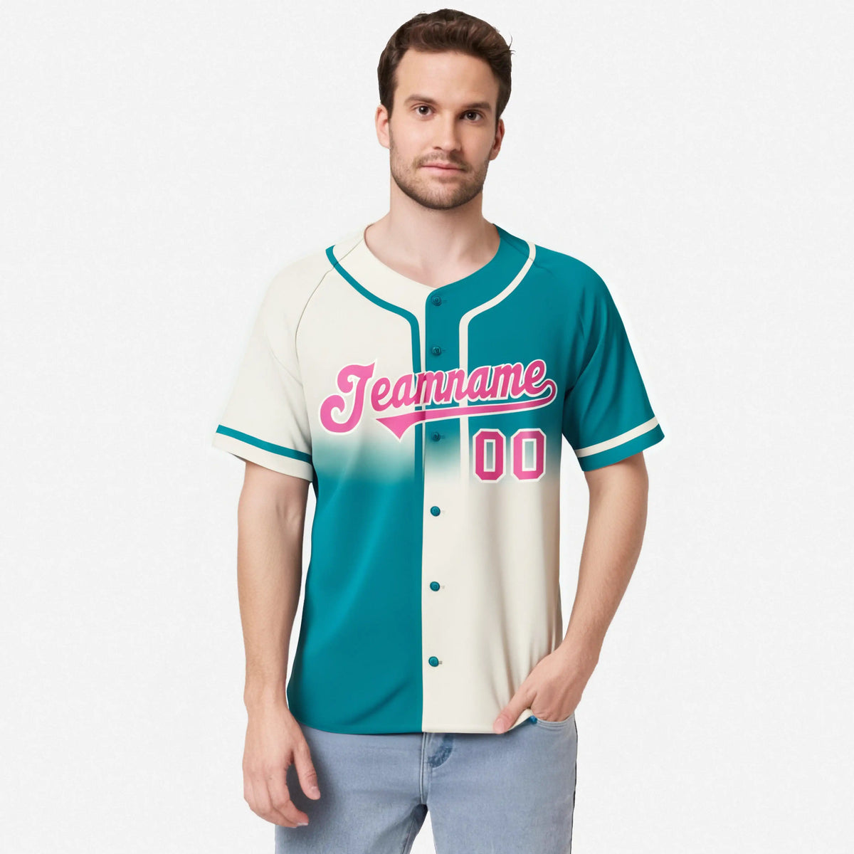 Custom Aqua Khaki Pink Authentic Split Fashion Baseball Jersey