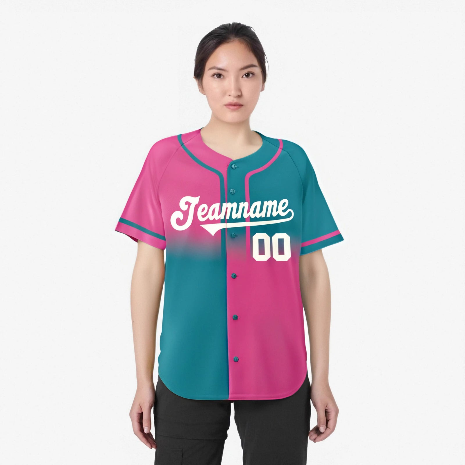 Custom Pink-Aqua Authentic Split Fashion Baseball Jersey