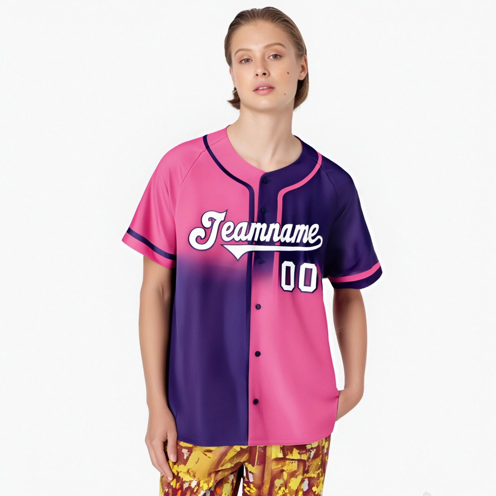 Custom Pink-Purple White Authentic Split Fashion Baseball Jersey