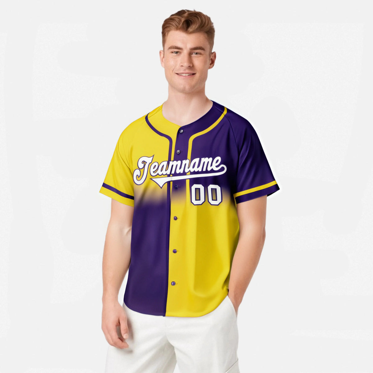 Custom Gold-Purple White Authentic Split Fashion Baseball Jersey