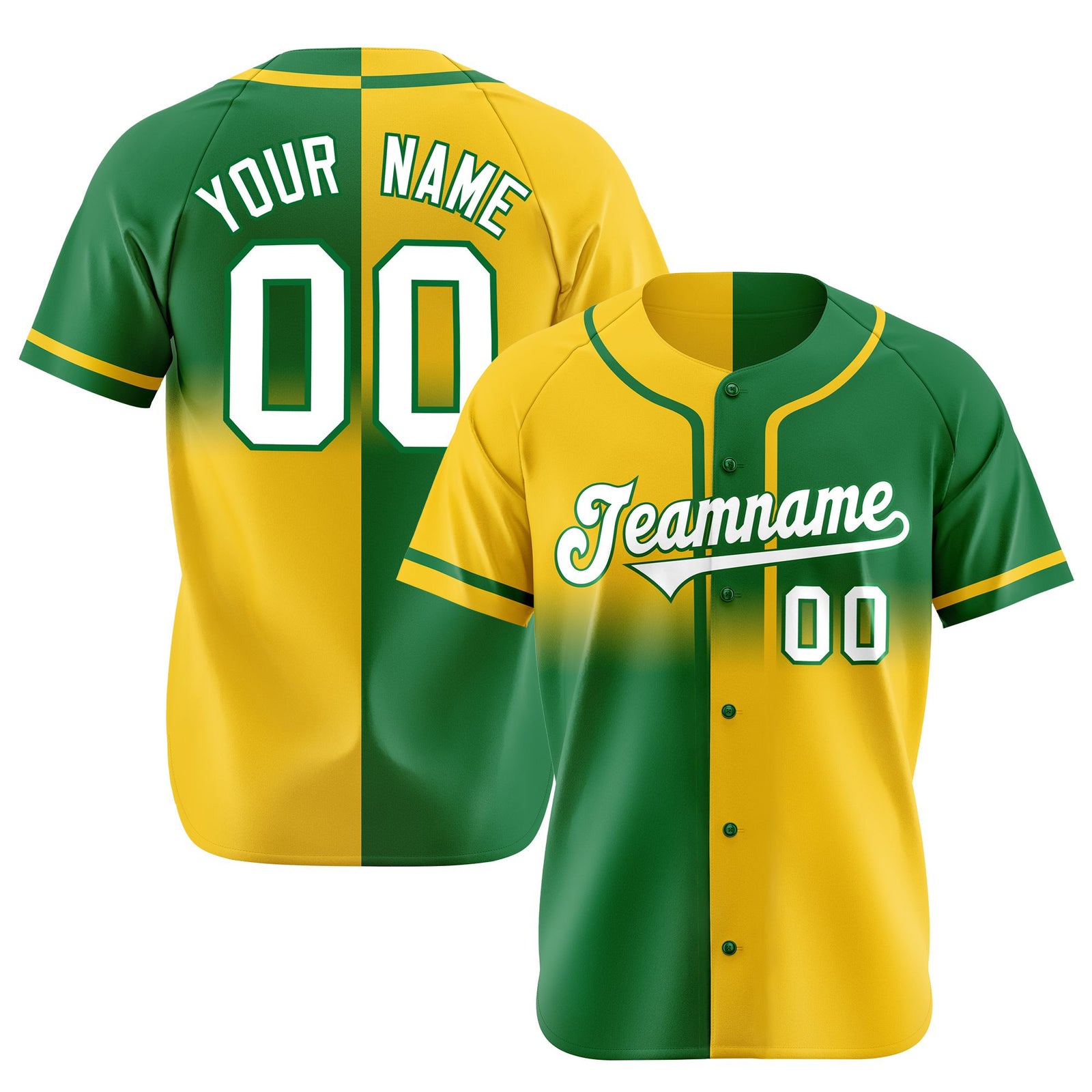 Custom Gold-Green White Authentic Split Fashion Baseball Jersey