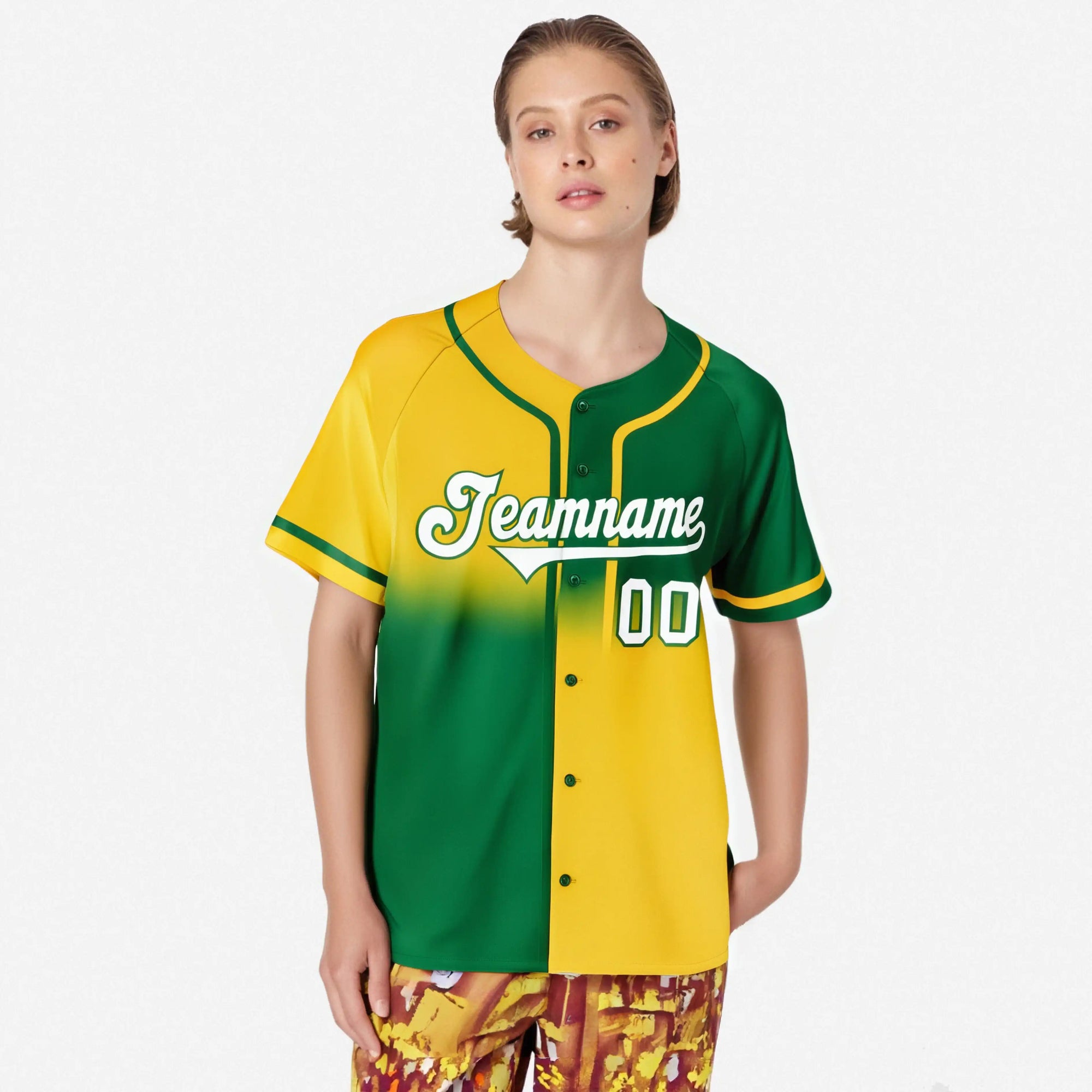 Custom Gold-Green White Authentic Split Fashion Baseball Jersey