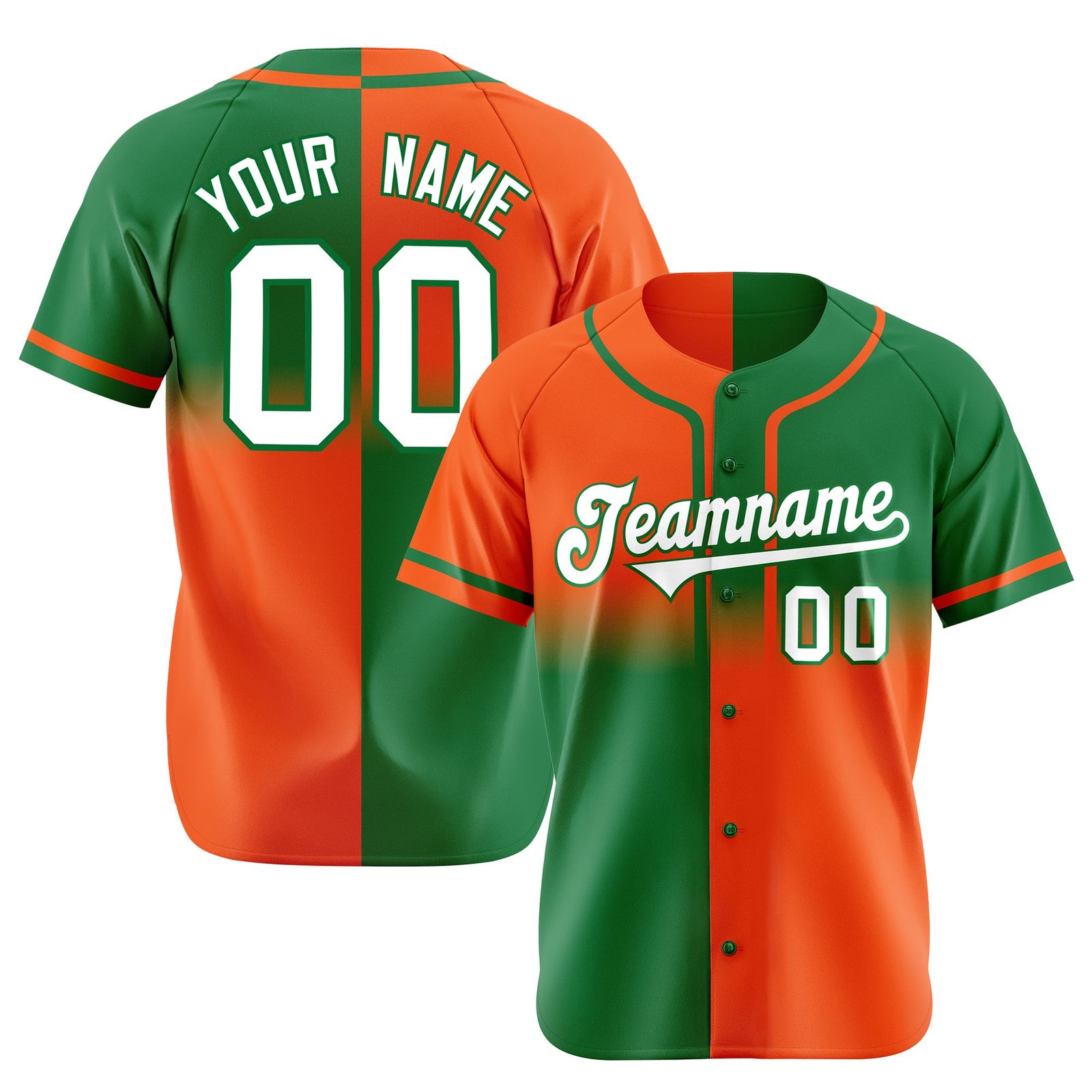 Custom Orange-Green White Authentic Split Fashion Baseball Jersey