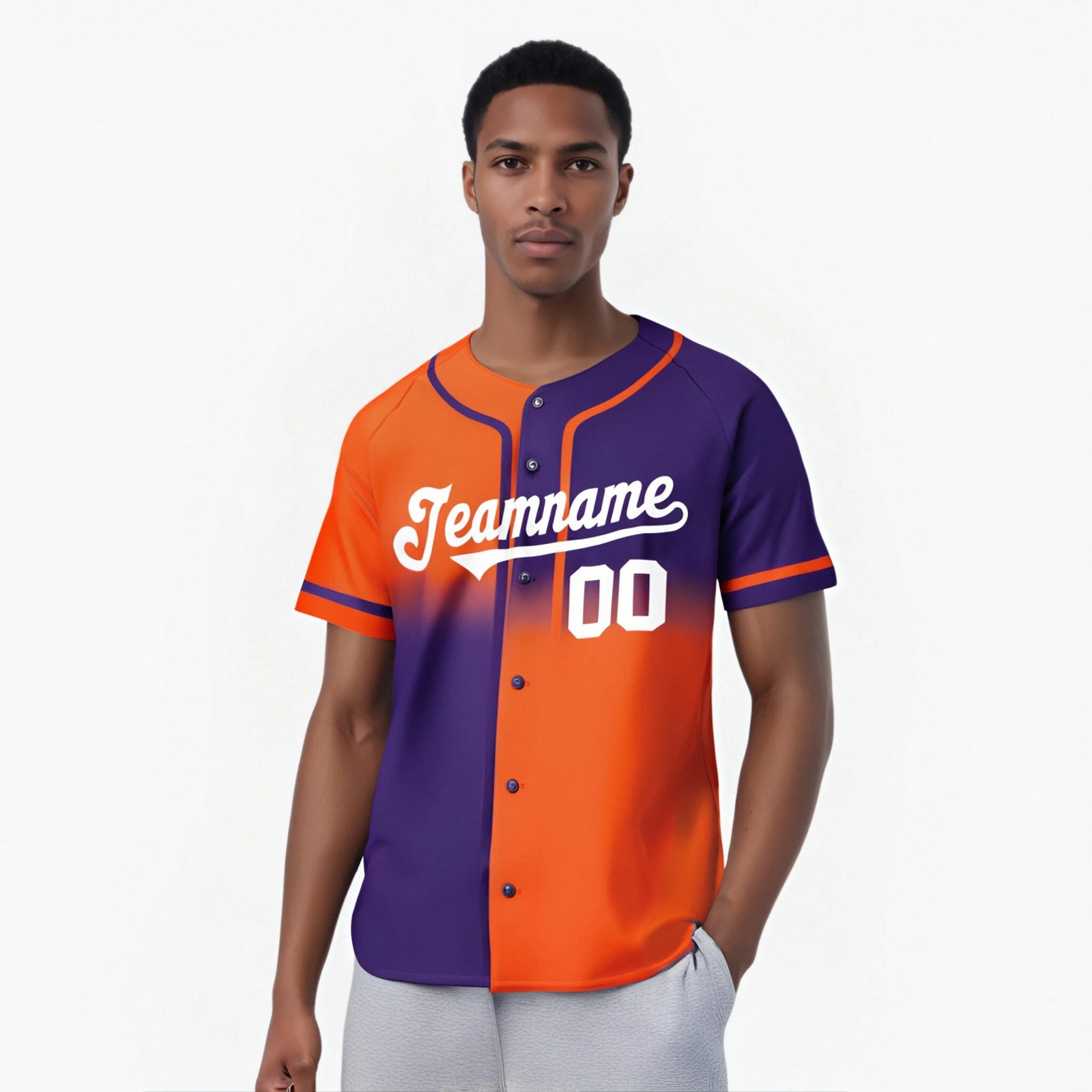 Custom Orange-Purple White Authentic Split Fashion Baseball Jersey