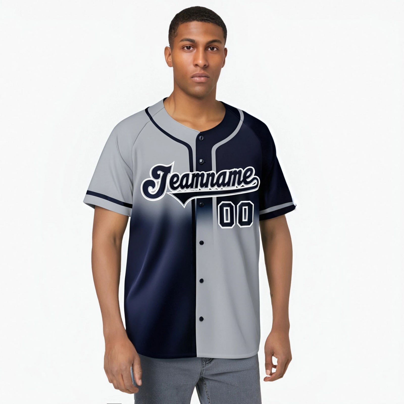Custom Gray-Navy White Authentic Split Fashion Baseball Jersey