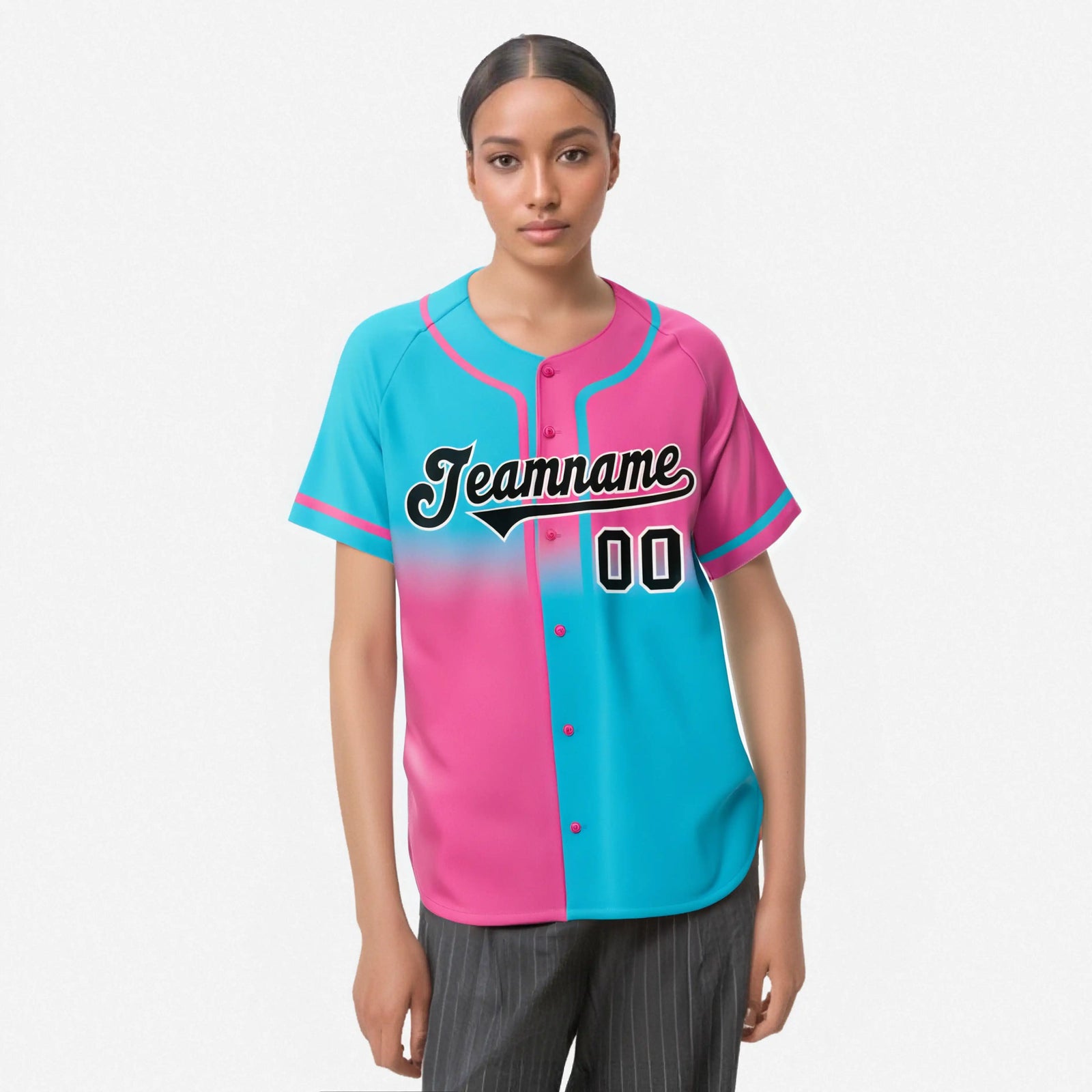 Custom Pink-Blue Black Authentic Split Fashion Baseball Jersey
