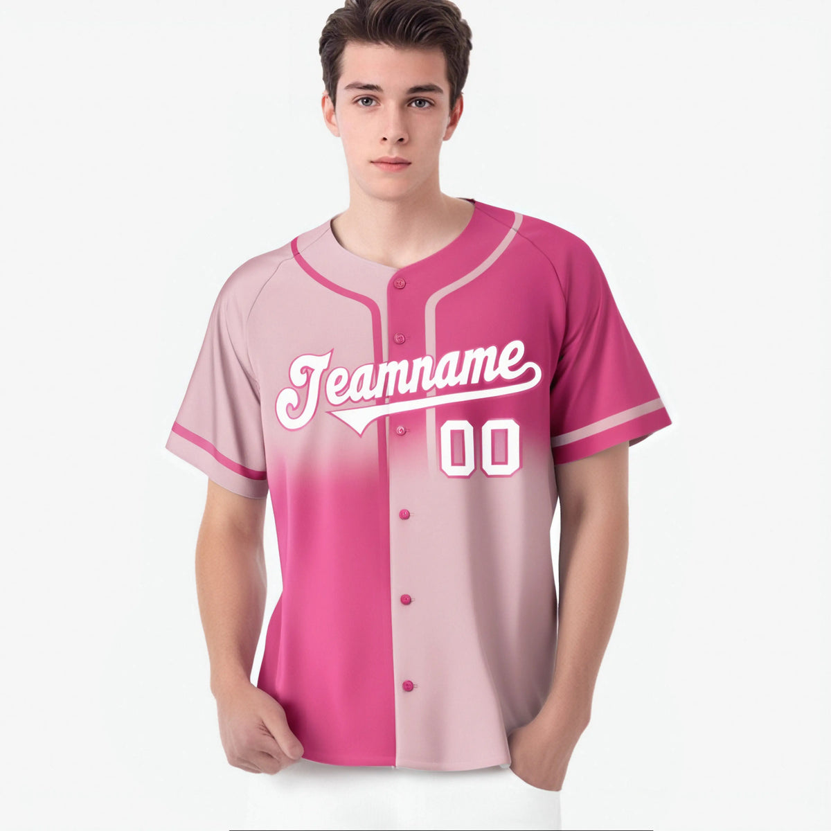 Custom Pink White Authentic Split Fashion Baseball Jersey