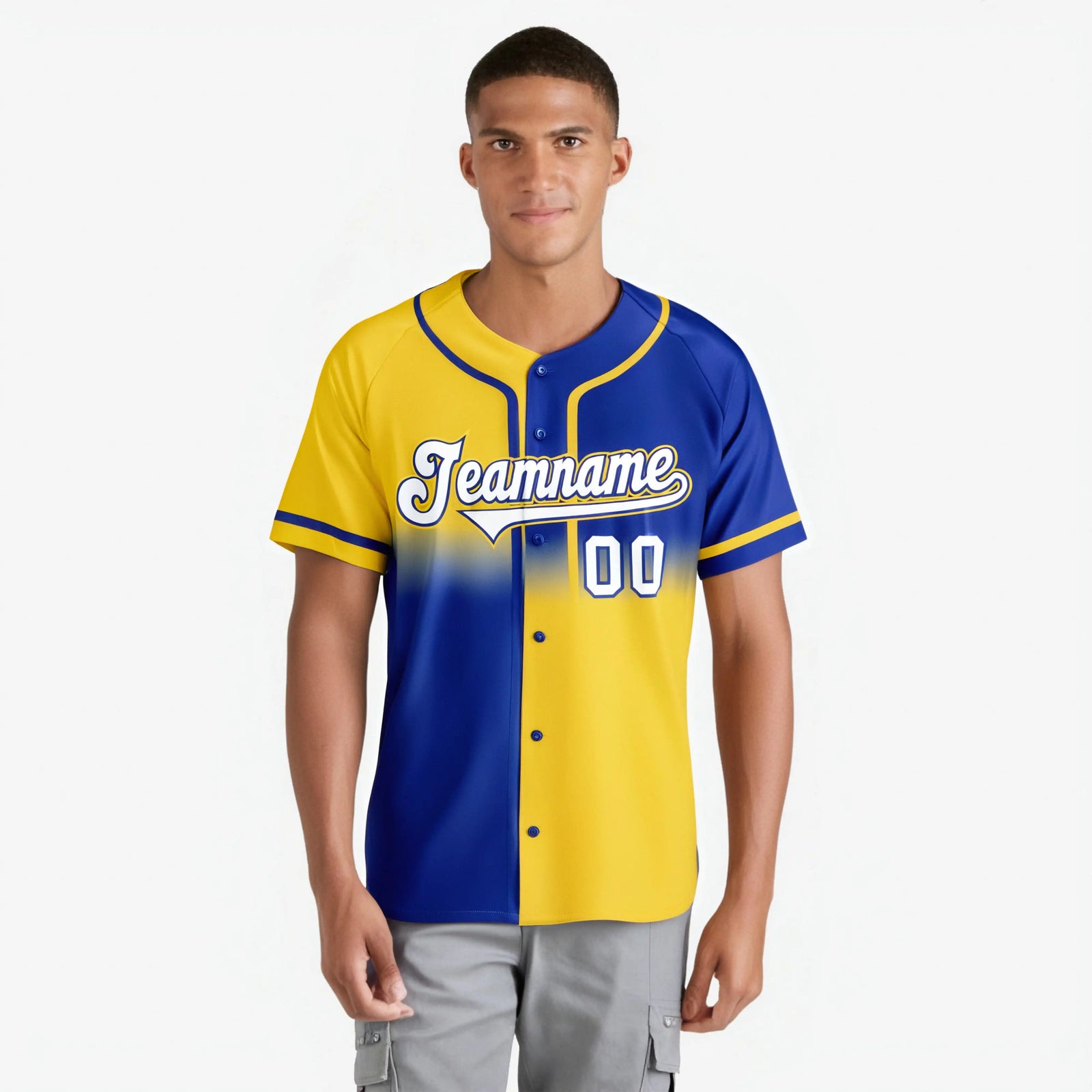 Custom Gold-Royal Blue White Authentic Split Fashion Baseball Jersey