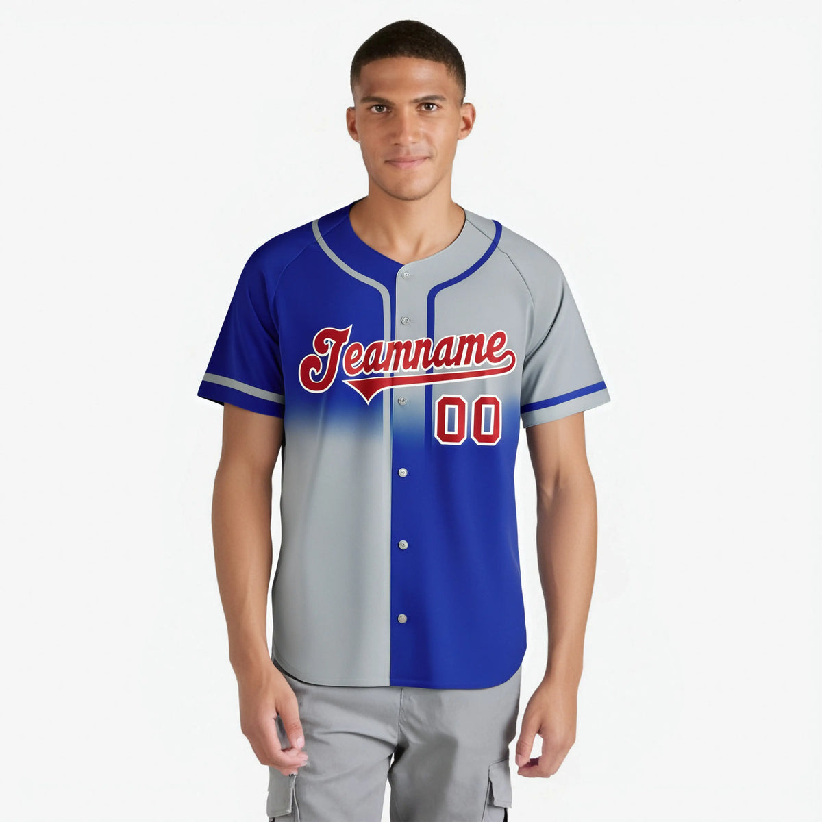 Custom Gray-Royal Blue White Authentic Split Fashion Baseball Jersey