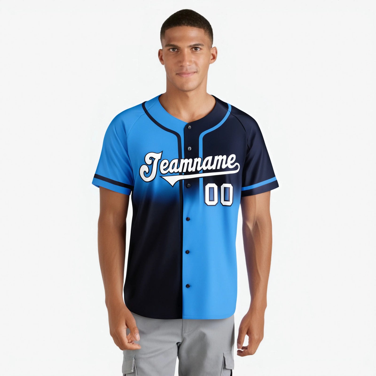 Custom Blue-Navy White Authentic Split Fashion Baseball Jersey