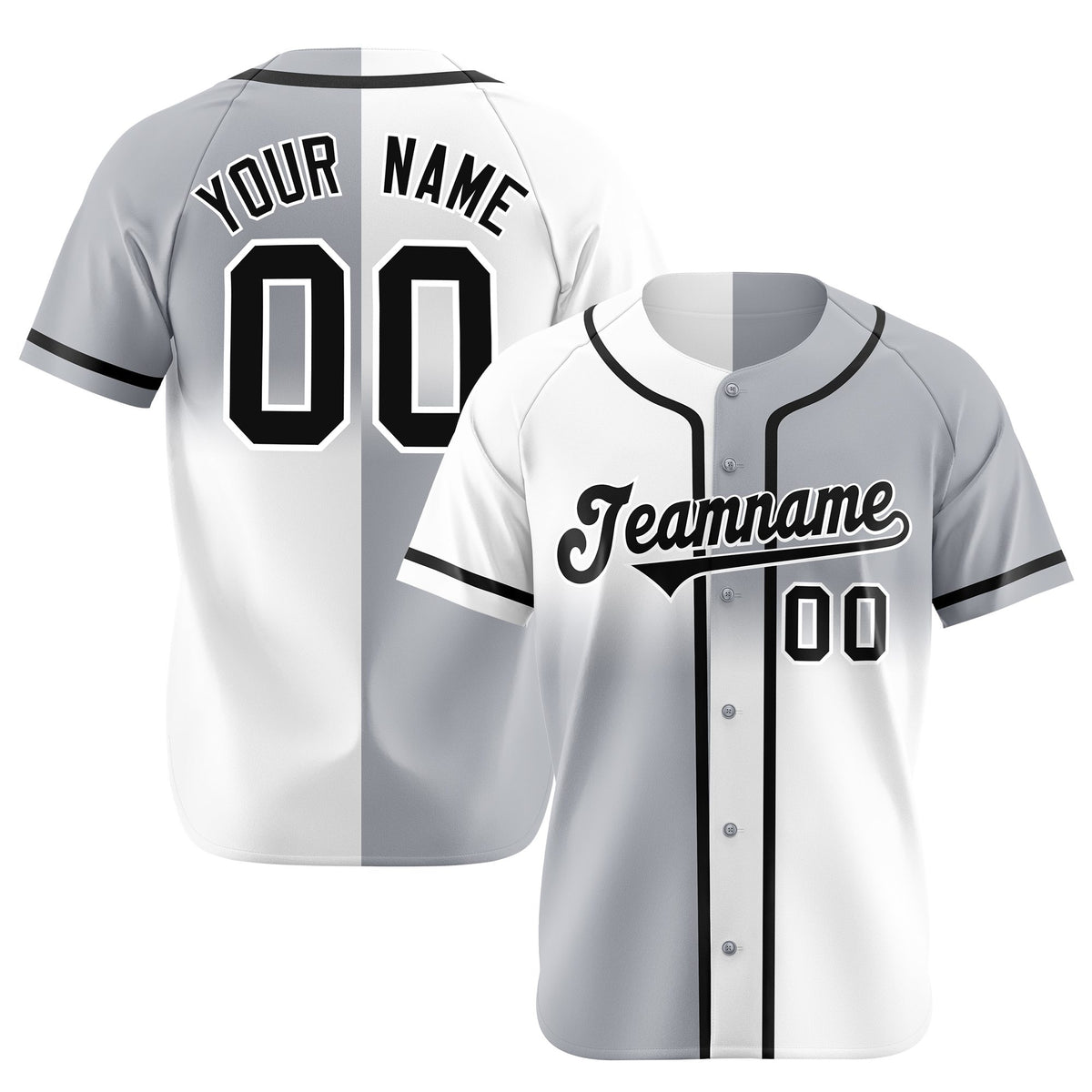 Custom Gray-White Black Authentic Split Fashion Baseball Jersey