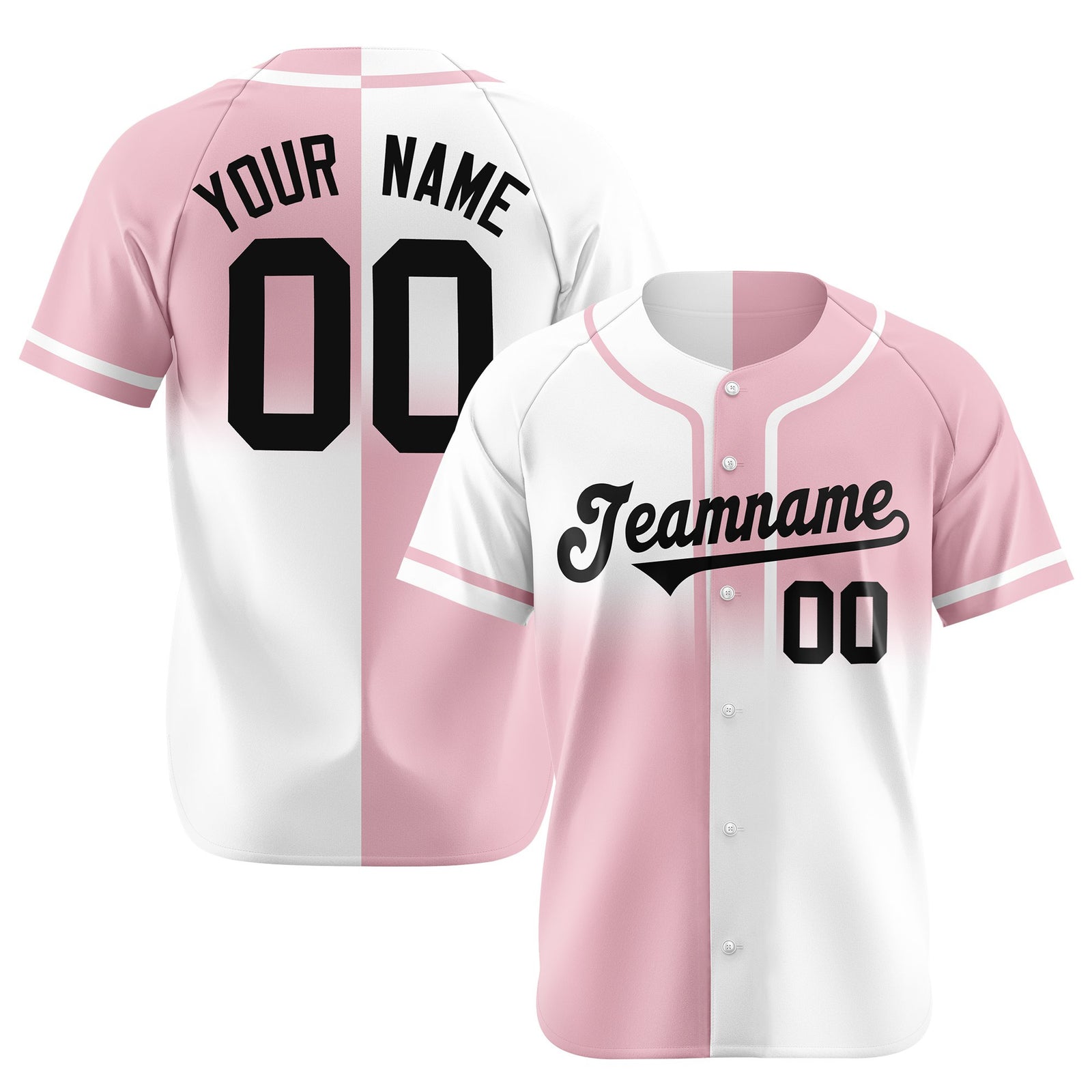 Custom Pink-White Black Authentic Split Fashion Baseball Jersey