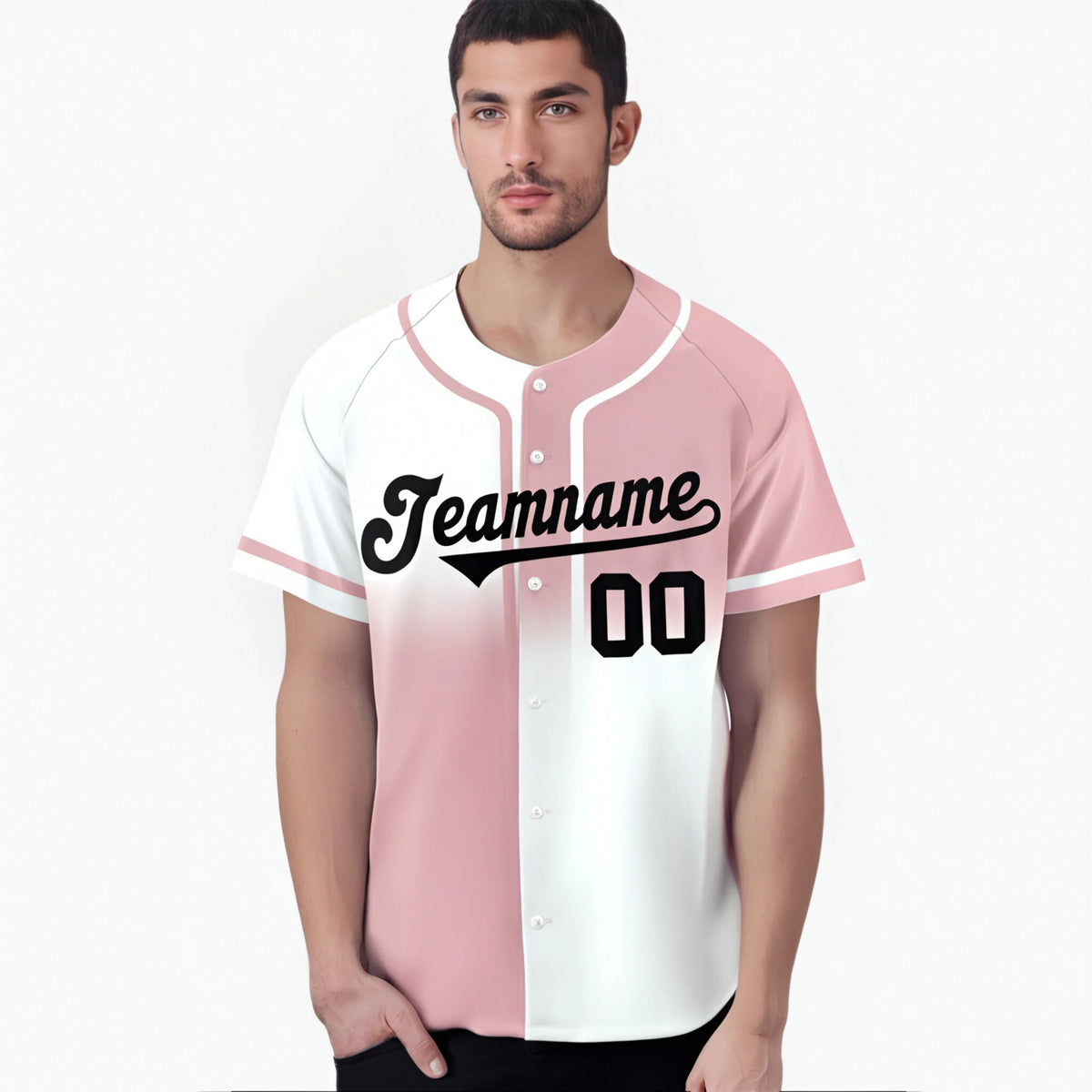 Custom Pink-White Black Authentic Split Fashion Baseball Jersey